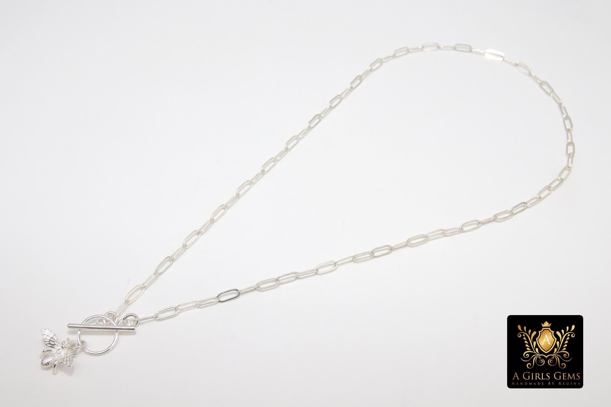 925 Sterling Silver Toggle Bumble Bee Queen Necklace, Paperclip Choker
