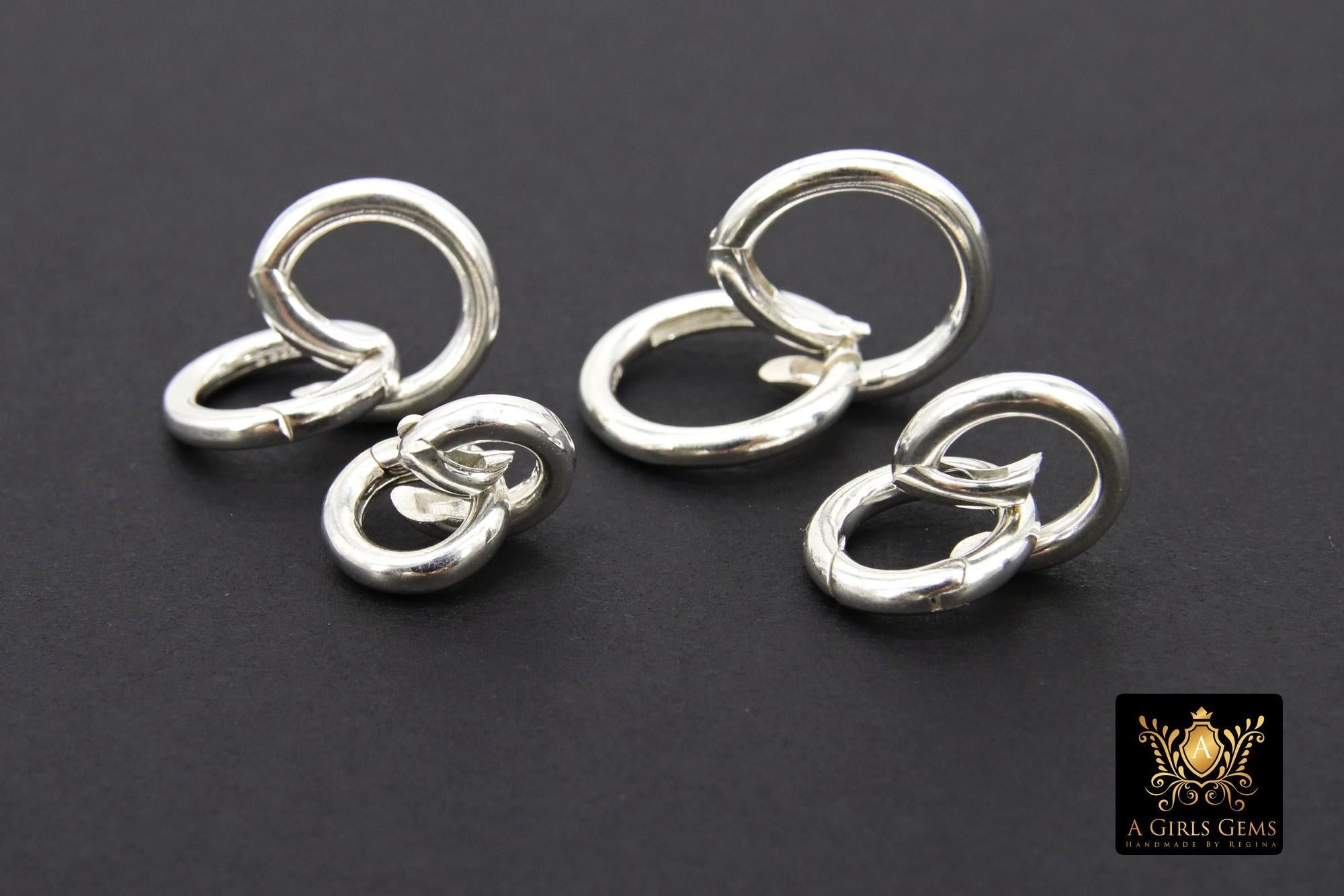 925 Sterling Silver Round Push Clasp, 10 mm 12 mm Small Round Shape #2842, 14 mm 16 mm Large Clip Connectors