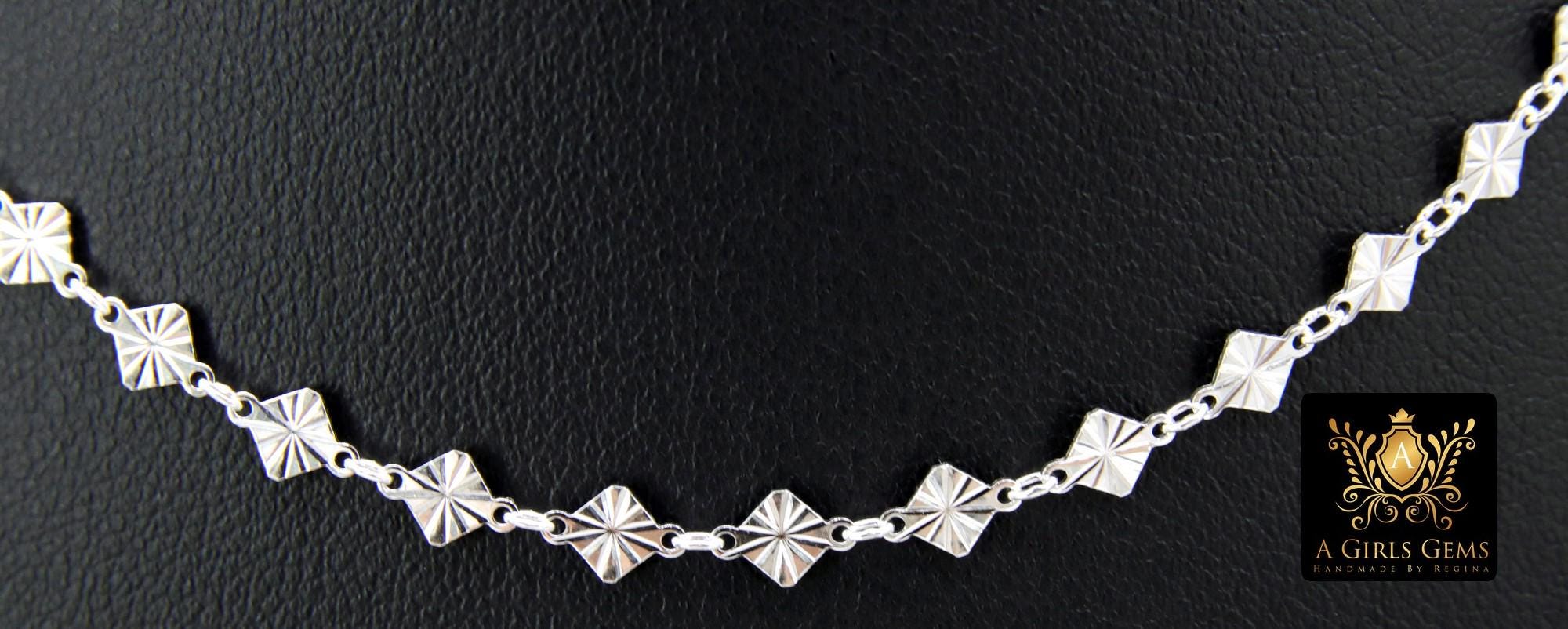 925 Sterling Silver Diamond Shape Chains, 4.1 mm Starburst Sequin CH# 876, Unfinished 6.1 mm Chains