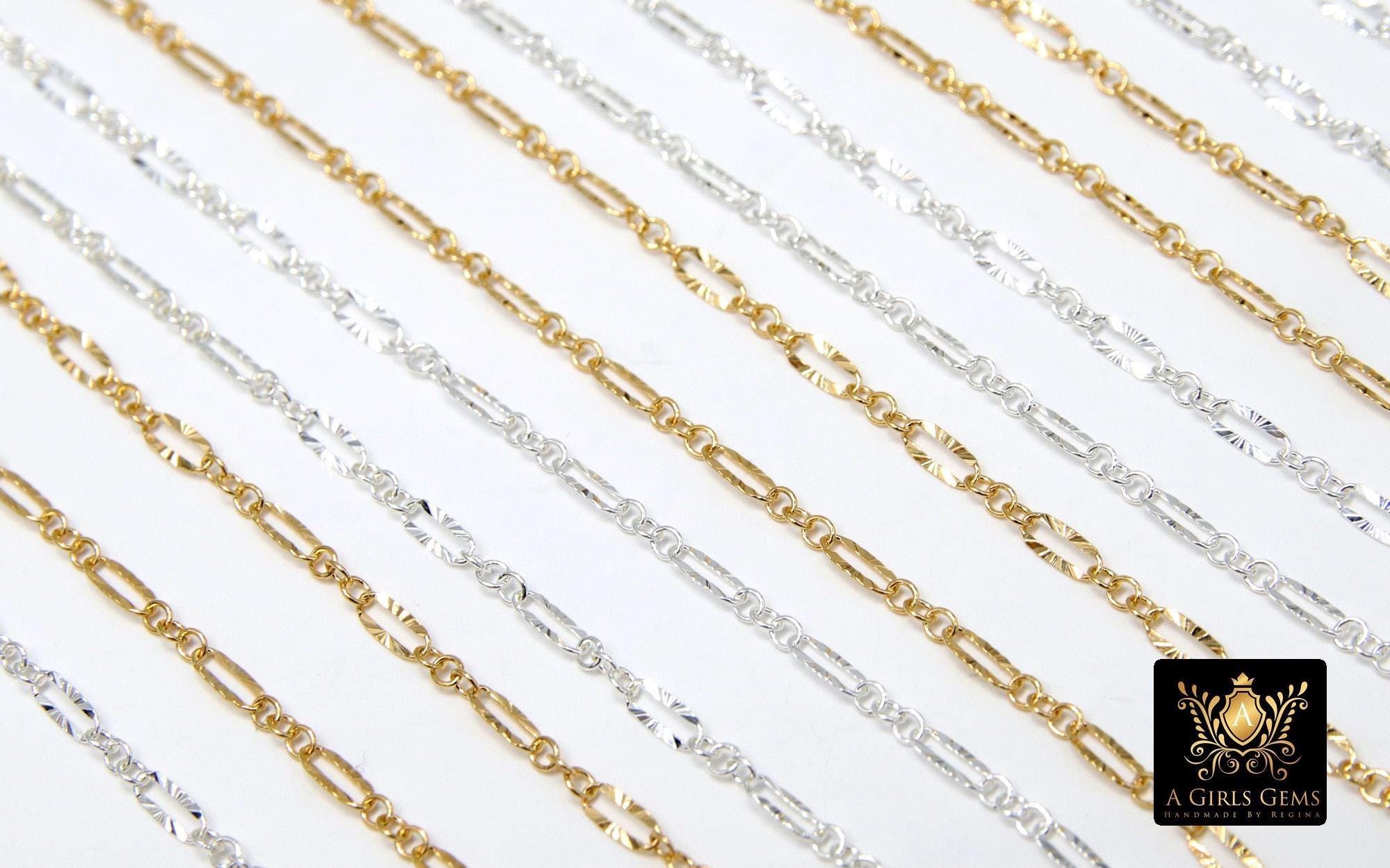14 K Gold Filled Sequin Bar Chains, 925 Sterling Silver 2.3 mm Bar CH #875, 5.4 mm Unfinished Chain
