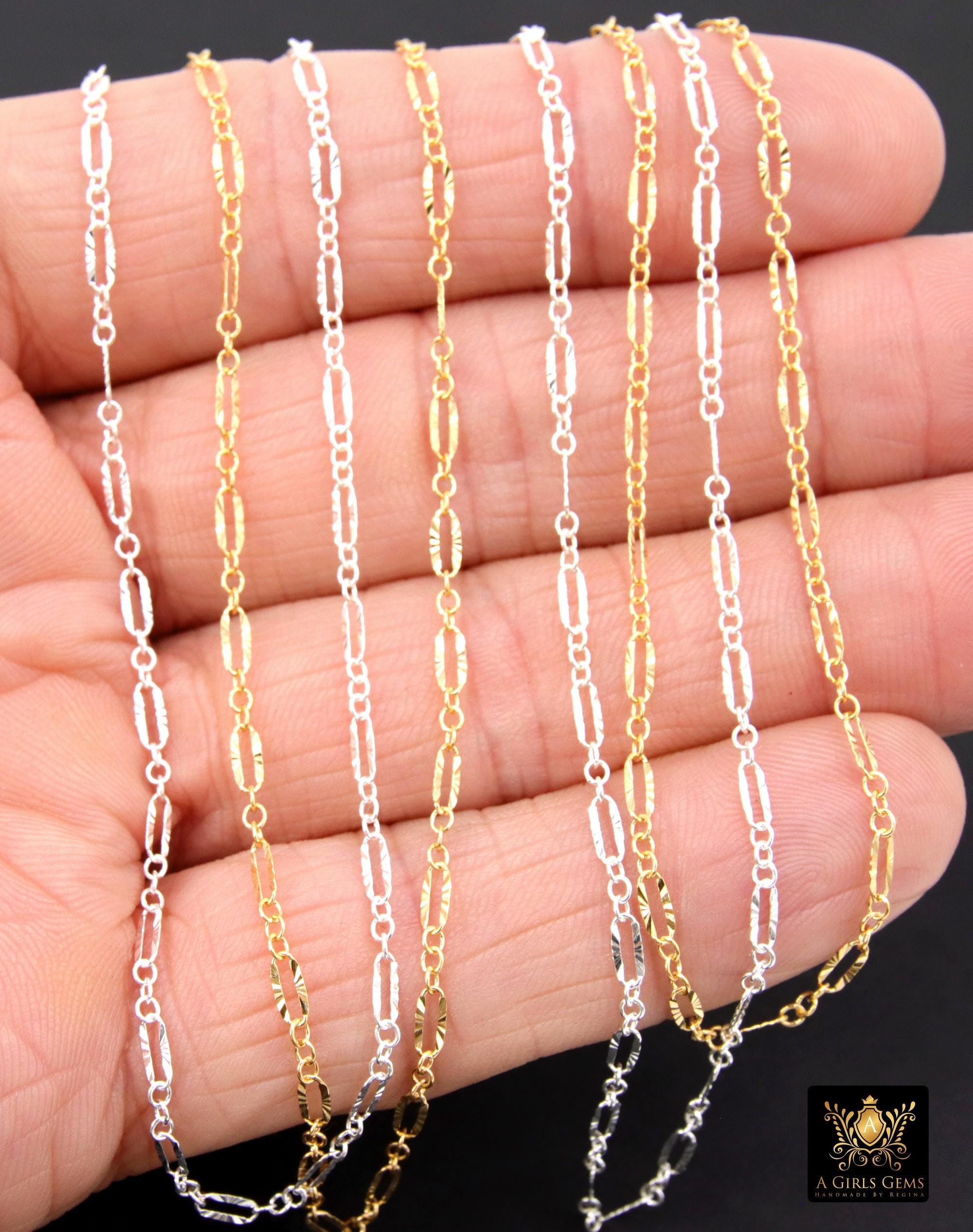 14 K Gold Filled Sequin Bar Chains, 925 Sterling Silver 2.3 mm Bar CH #875, 5.4 mm Unfinished Chain