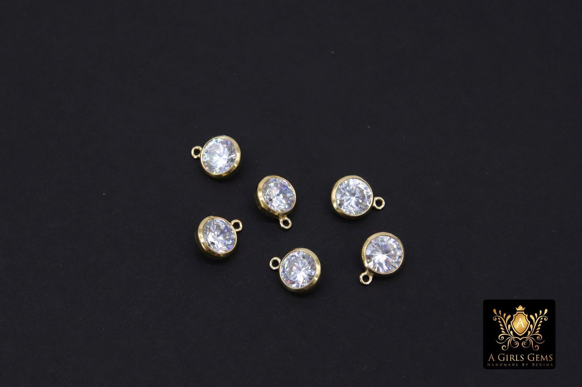14 K Gold Filled CZ Charm, 6 mm Birthstone Round Charm with Jump Rings #3937, Birthday Permanent Jewelry