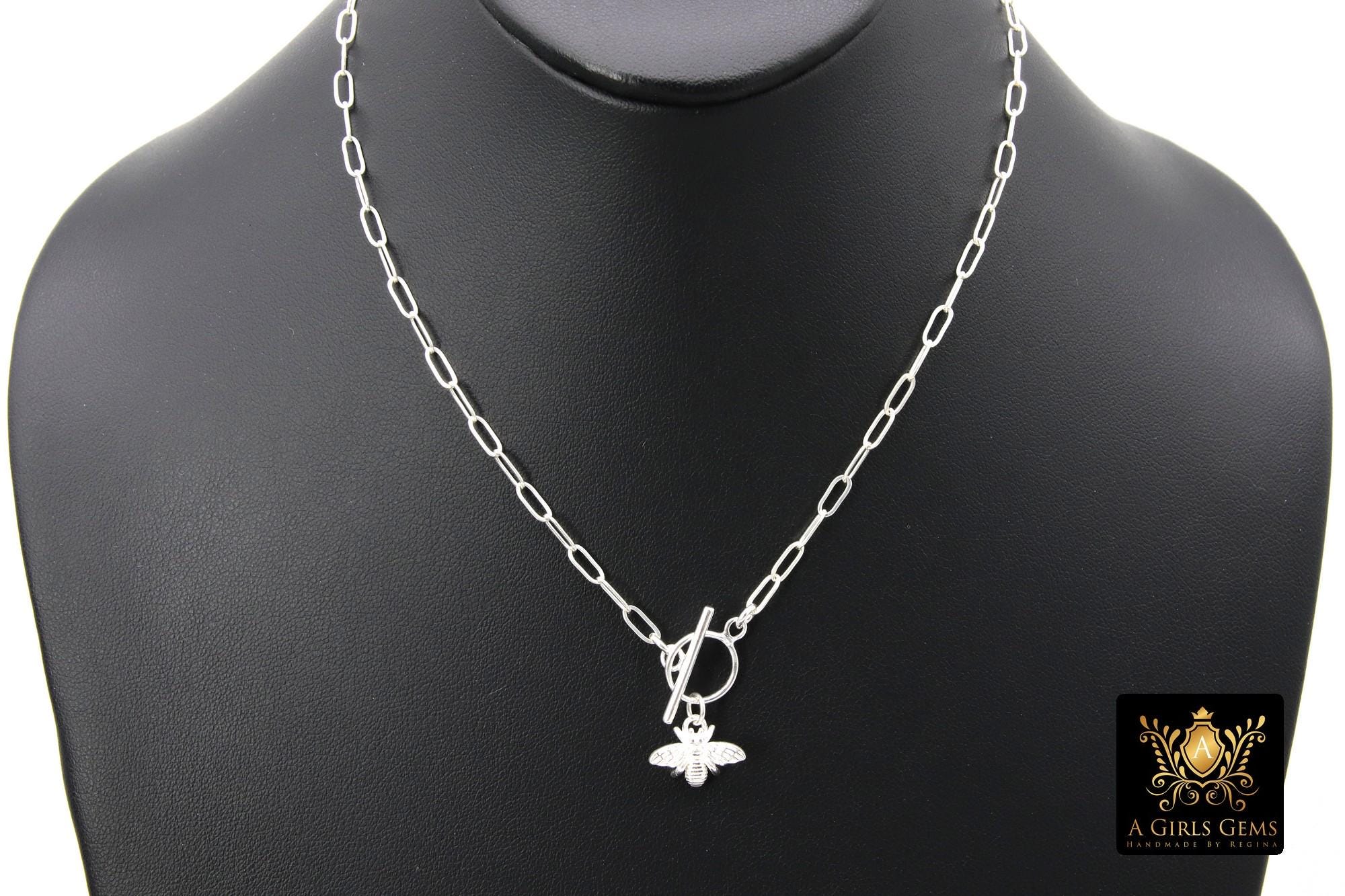 925 Sterling Silver Toggle Bumble Bee Queen Necklace, Paperclip Choker