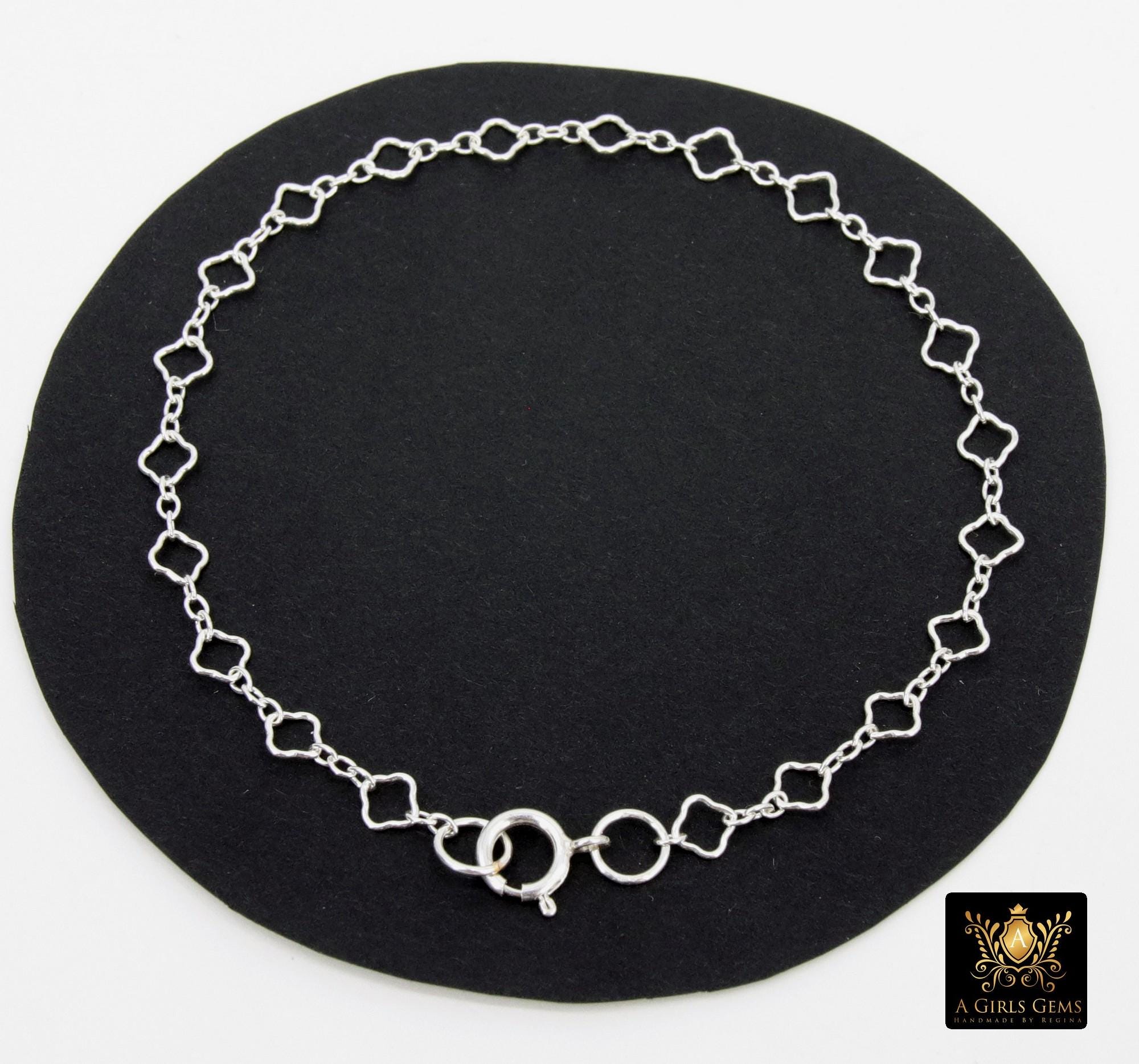 925 Sterling Silver Clover Chain Bracelet, 14 K Gold Filled Long Short Quatrefoil Link Bracelet, Dainty Everyday Jewelry