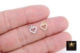 CZ Paved Gold Heart Charms, 10 mm Tiny Heart Charm #3407, Silver Minimalist Small Valentine Heart