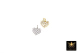 CZ Paved Gold Heart Charm, 9 mm Silver Cubic Zirconia Flat Heart Shaped Charm #170, Tiny CZ Heart Charms