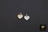 CZ Paved Gold Heart Charm, 9 mm Silver Cubic Zirconia Flat Heart Shaped Charm #170, Tiny CZ Heart Charms