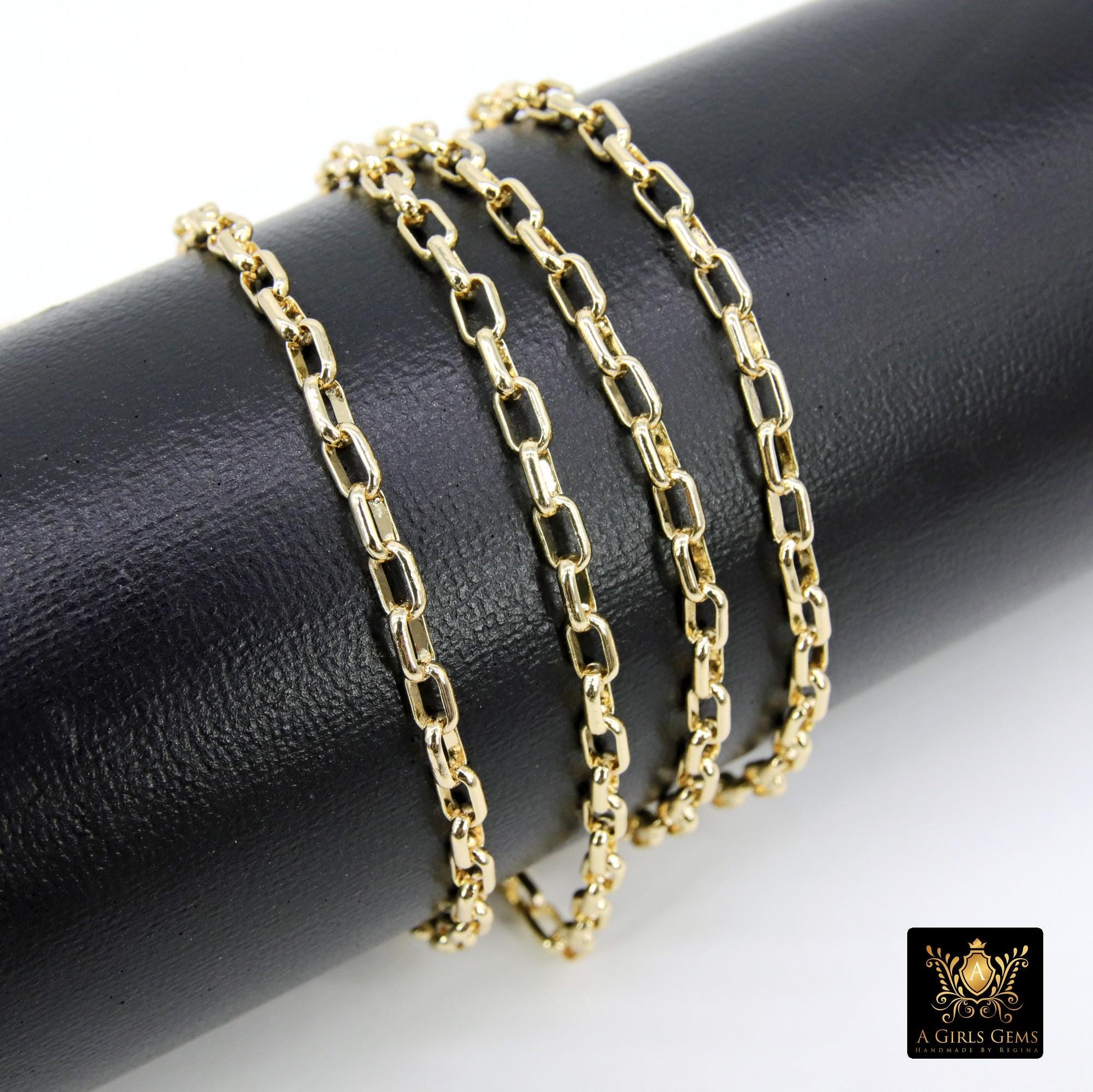 Gold Box Chains, Rectangle Box Chains CH #164, Gold 5.0 x 3.5 mm Unfinished Jewelry Chains