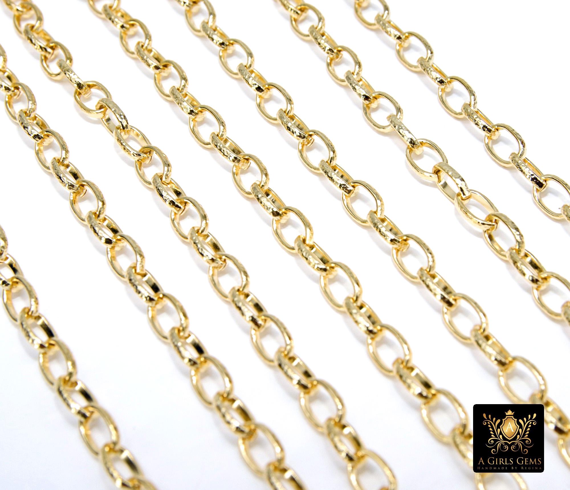Gold Stainless Steel Oval Rolo Chain, 8 mm Textured Paperclip Chains CH #140, 304L Unfinished Thick Oval Rolo