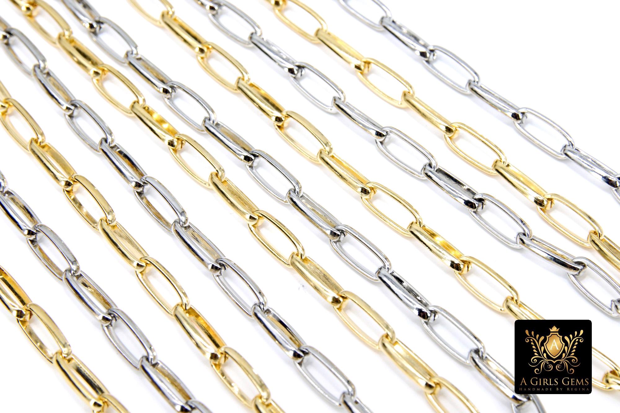 Gold Stainless Steel Oval Chain, 13 mm Smooth Silver Chains CH #525, 304L Unfinished Paperclip Rolo Made In The USA