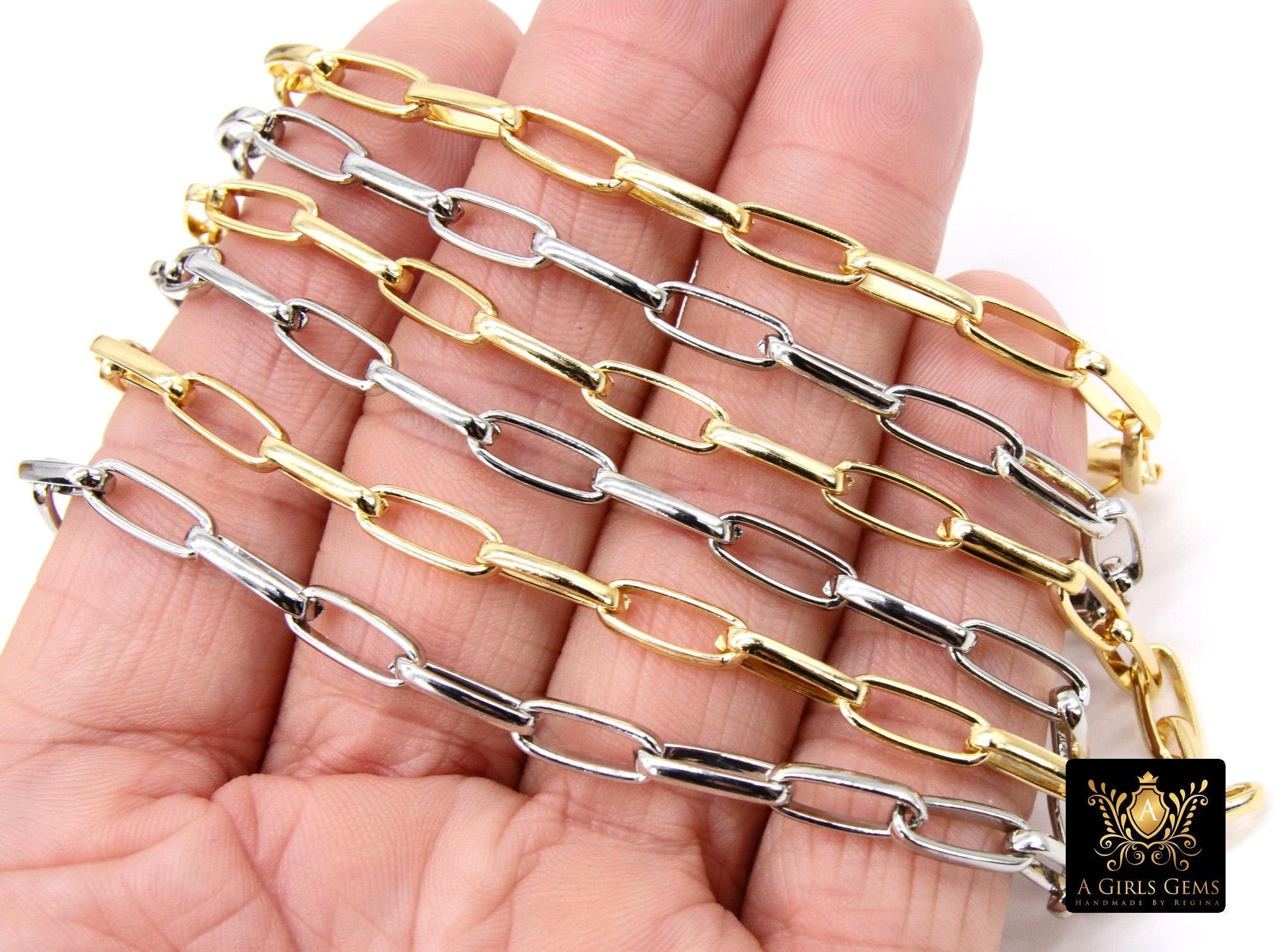 Gold Stainless Steel Oval Chain, 13 mm Smooth Silver Chains CH #525, 304L Unfinished Paperclip Rolo Made In The USA