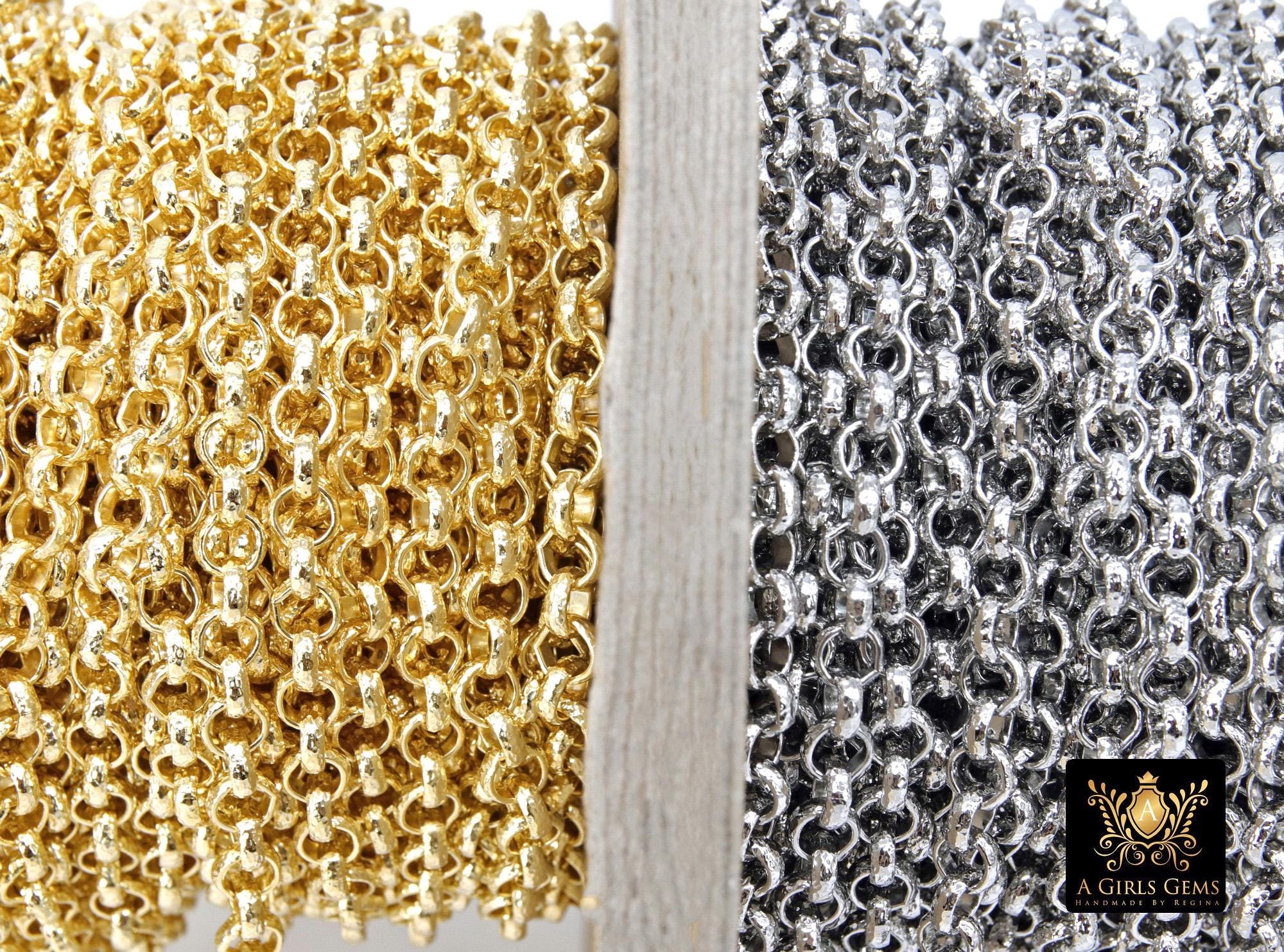 Gold Stainless Steel Rolo Chain, 6 mm Silver Textured Chains CH #250, 304L Unfinished Round Belcher