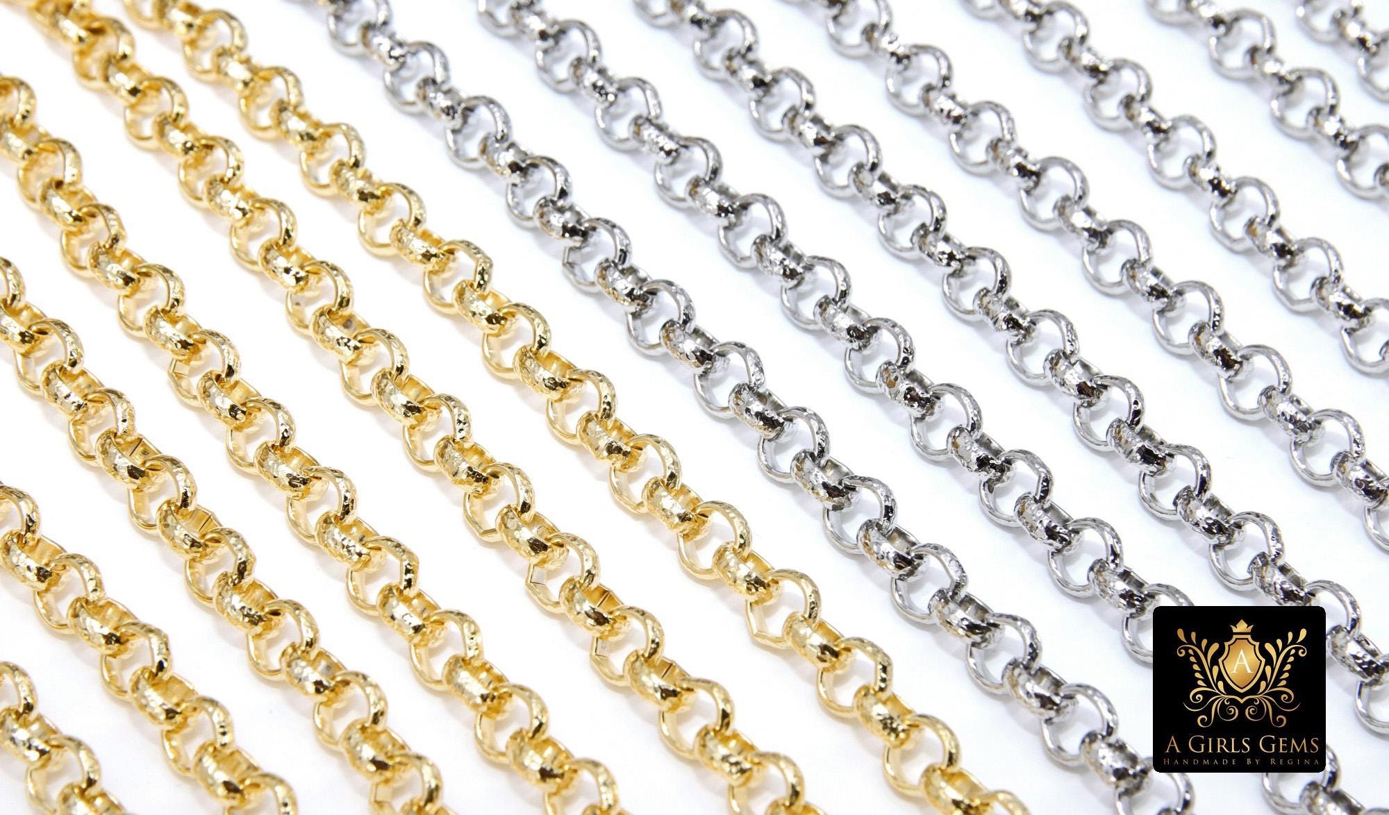 Gold Stainless Steel Rolo Chain, 6 mm Silver Textured Chains CH #250, 304L Unfinished Round Belcher