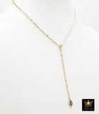 14 K Gold Filled Mariner Anchor Chain Link Lariat Drop, Teardrop Charm Gemstone Necklace