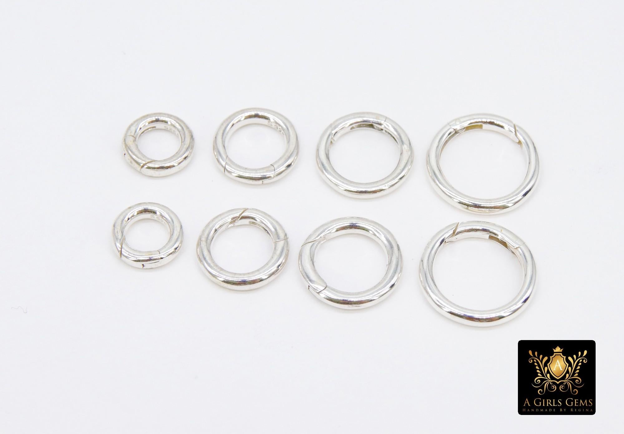 925 Sterling Silver Round Push Clasp, 10 mm 12 mm Small Round Shape #2842, 14 mm 16 mm Large Clip Connectors