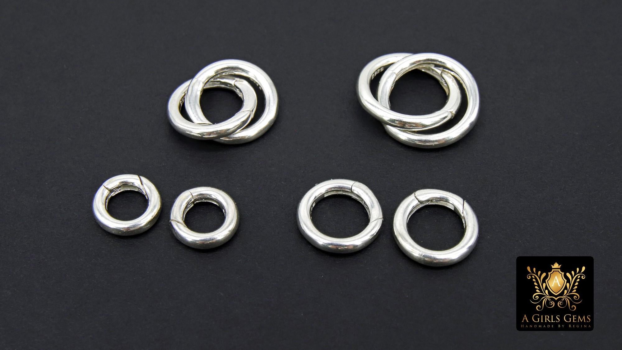 925 Sterling Silver Round Push Clasp, 10 mm 12 mm Small Round Shape #2842, 14 mm 16 mm Large Clip Connectors