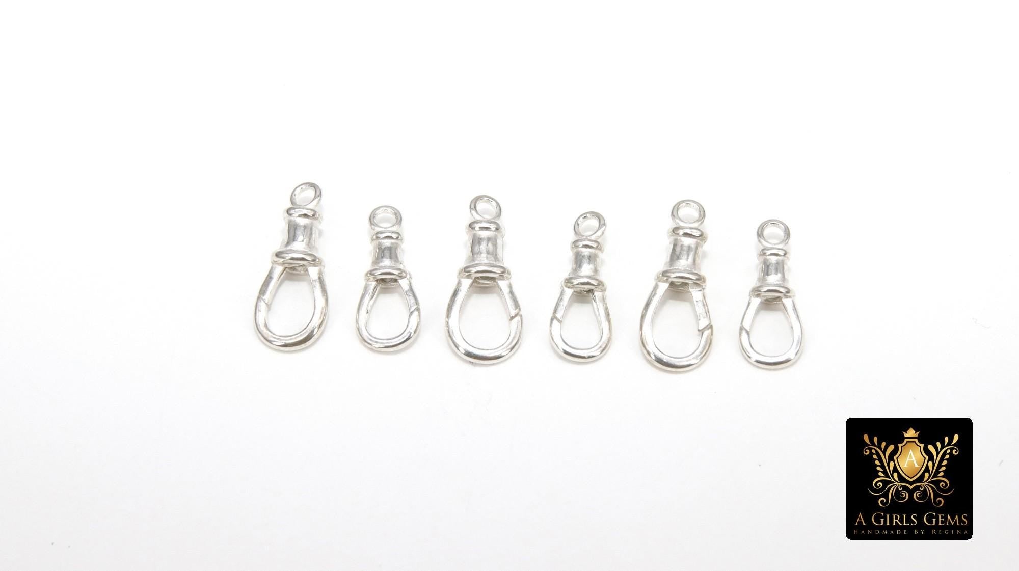 925 Sterling Silver Swivel Clasps, 13 mm or 16 mm Small Albert Push Clip Clip #2829, Fob Watch Charm or Pendant Clips