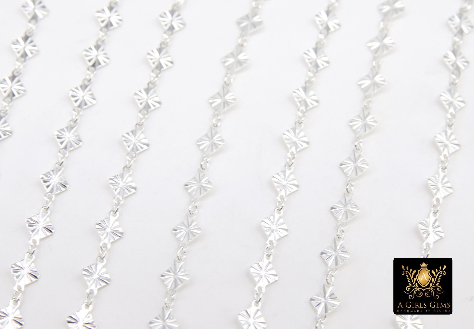 925 Sterling Silver Diamond Shape Chains, 4.1 mm Starburst Sequin CH# 876, Unfinished 6.1 mm Chains