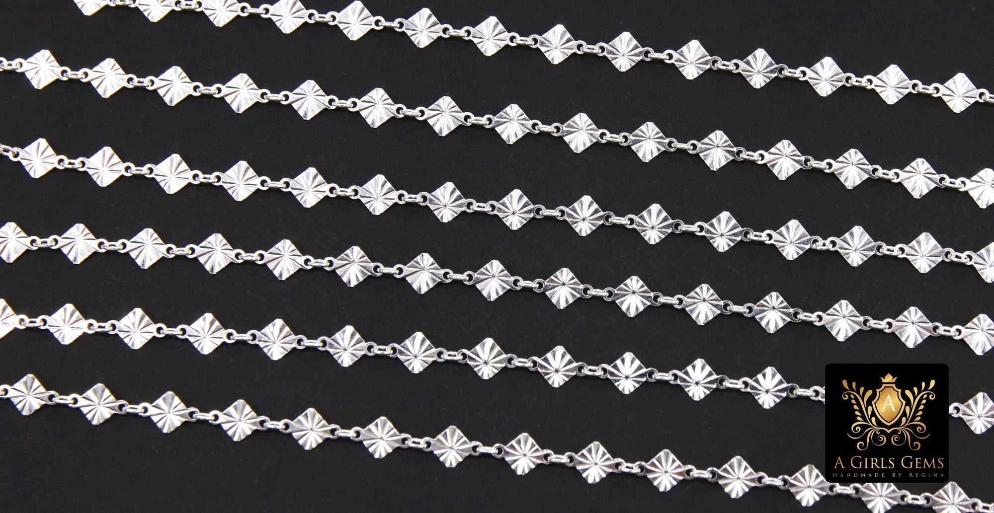 925 Sterling Silver Diamond Shape Chains, 4.1 mm Starburst Sequin CH# 876, Unfinished 6.1 mm Chains