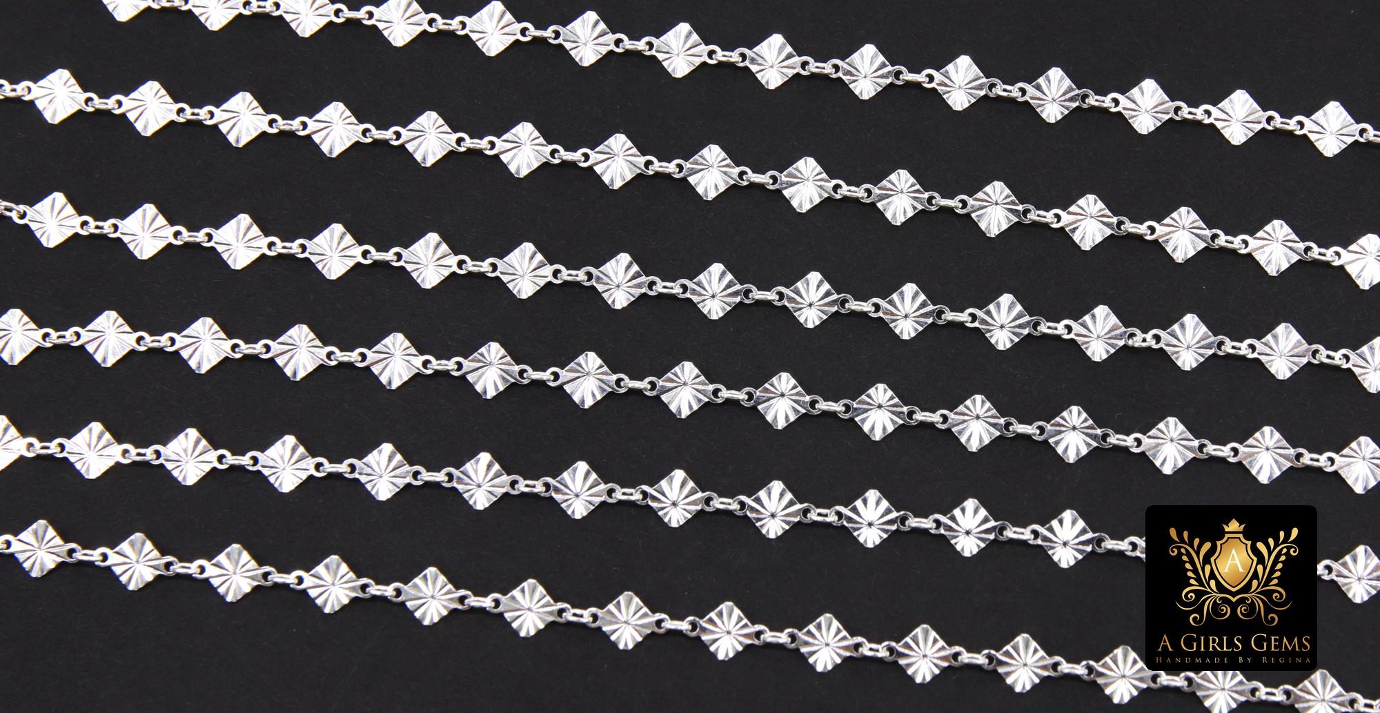 925 Sterling Silver Diamond Shape Chains, 4.1 mm Starburst Sequin CH# 876, Unfinished 6.1 mm Chains
