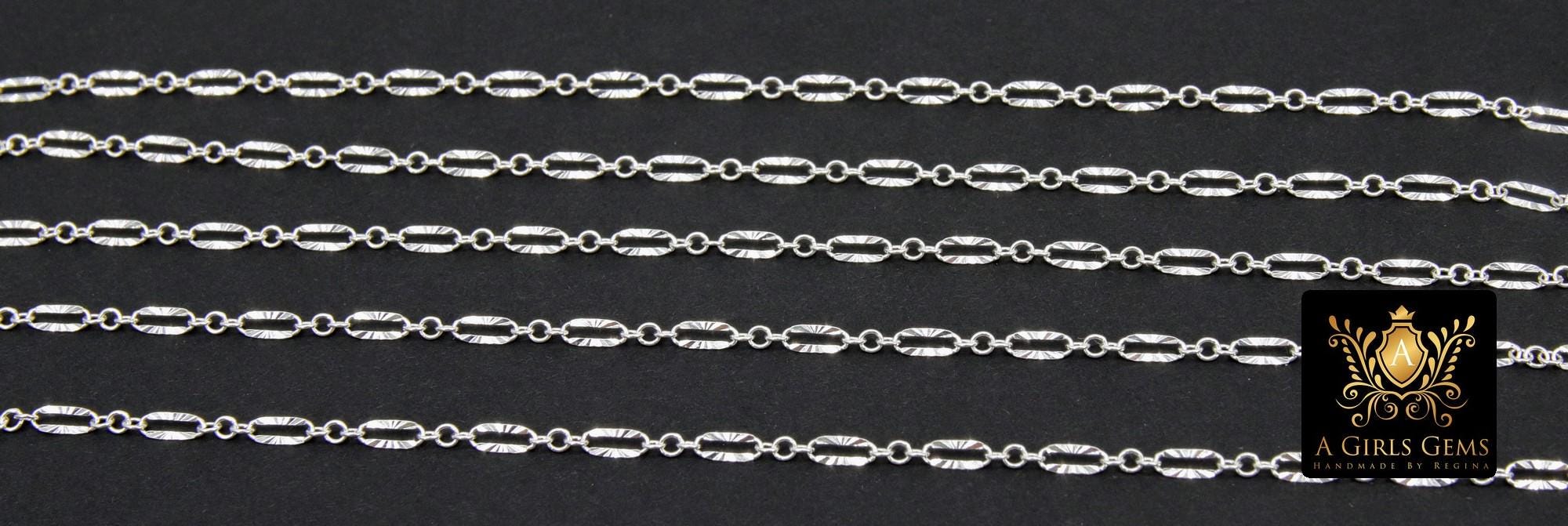 925 Sterling Silver Nugget Bar Chain, Silver Long and Short 2.5 mm Sequin CH #877, 5.5 mm Hammer Starburst
