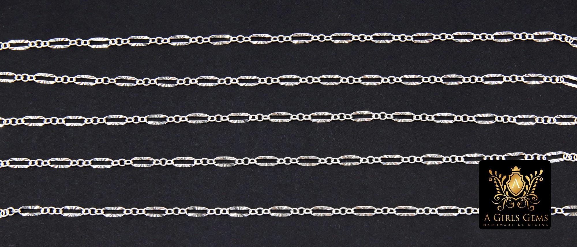 925 Sterling Silver Nugget Bar Chain, Silver Long and Short 2.5 mm Sequin CH #877, 5.5 mm Hammer Starburst