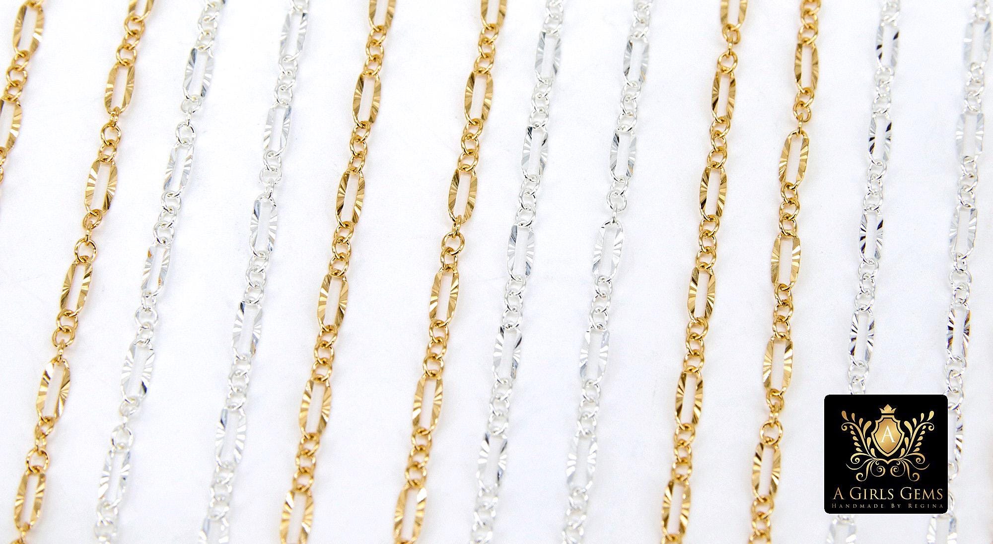 14 K Gold Filled Sequin Bar Chains, 925 Sterling Silver 2.3 mm Bar CH #875, 5.4 mm Unfinished Chain