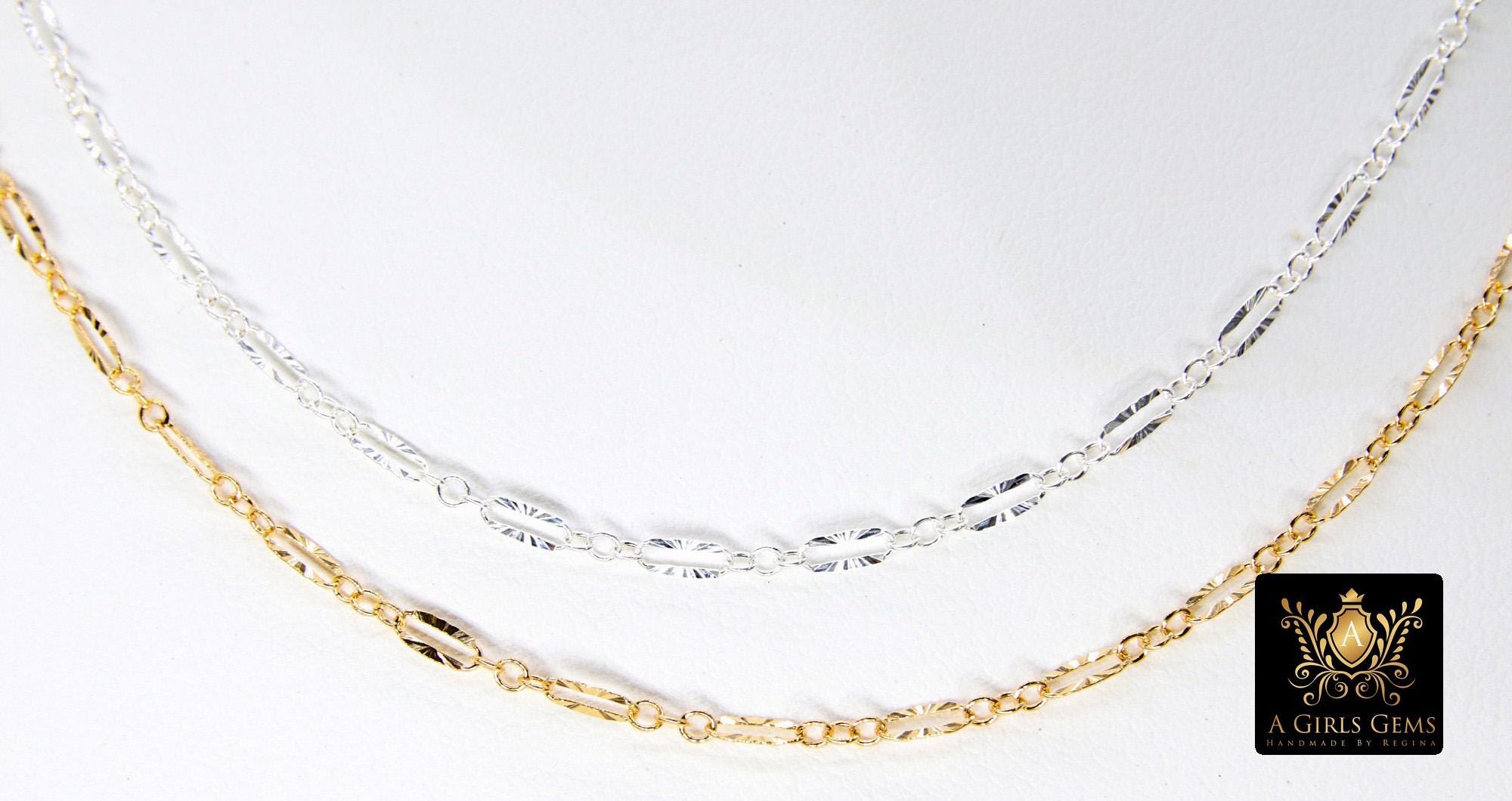 14 K Gold Filled Sequin Bar Chains, 925 Sterling Silver 2.3 mm Bar CH #875, 5.4 mm Unfinished Chain