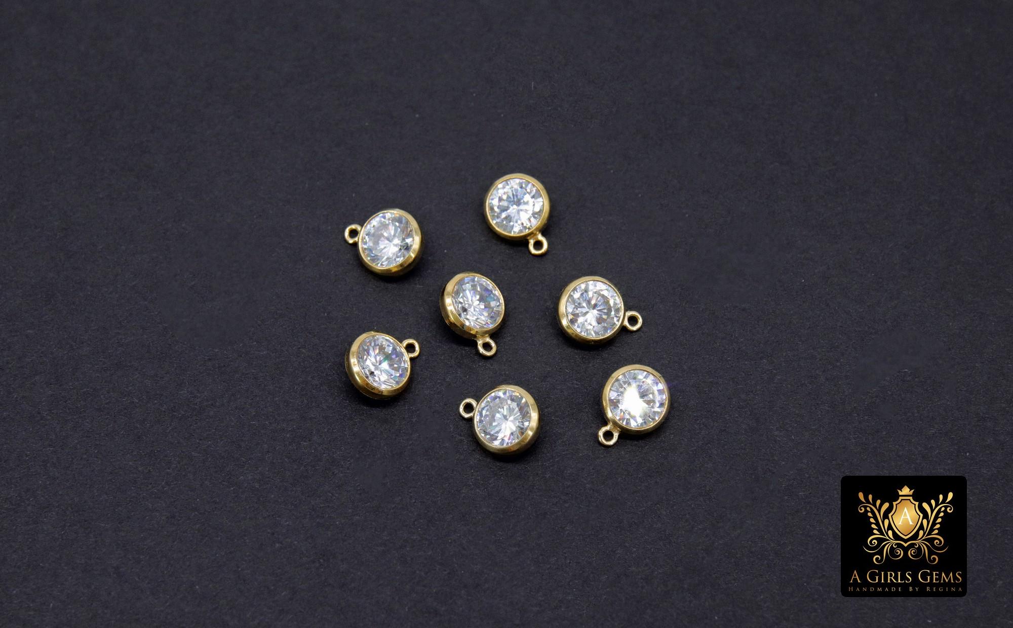 14 K Gold Filled CZ Charm, 6 mm Birthstone Round Charm with Jump Rings #3937, Birthday Permanent Jewelry