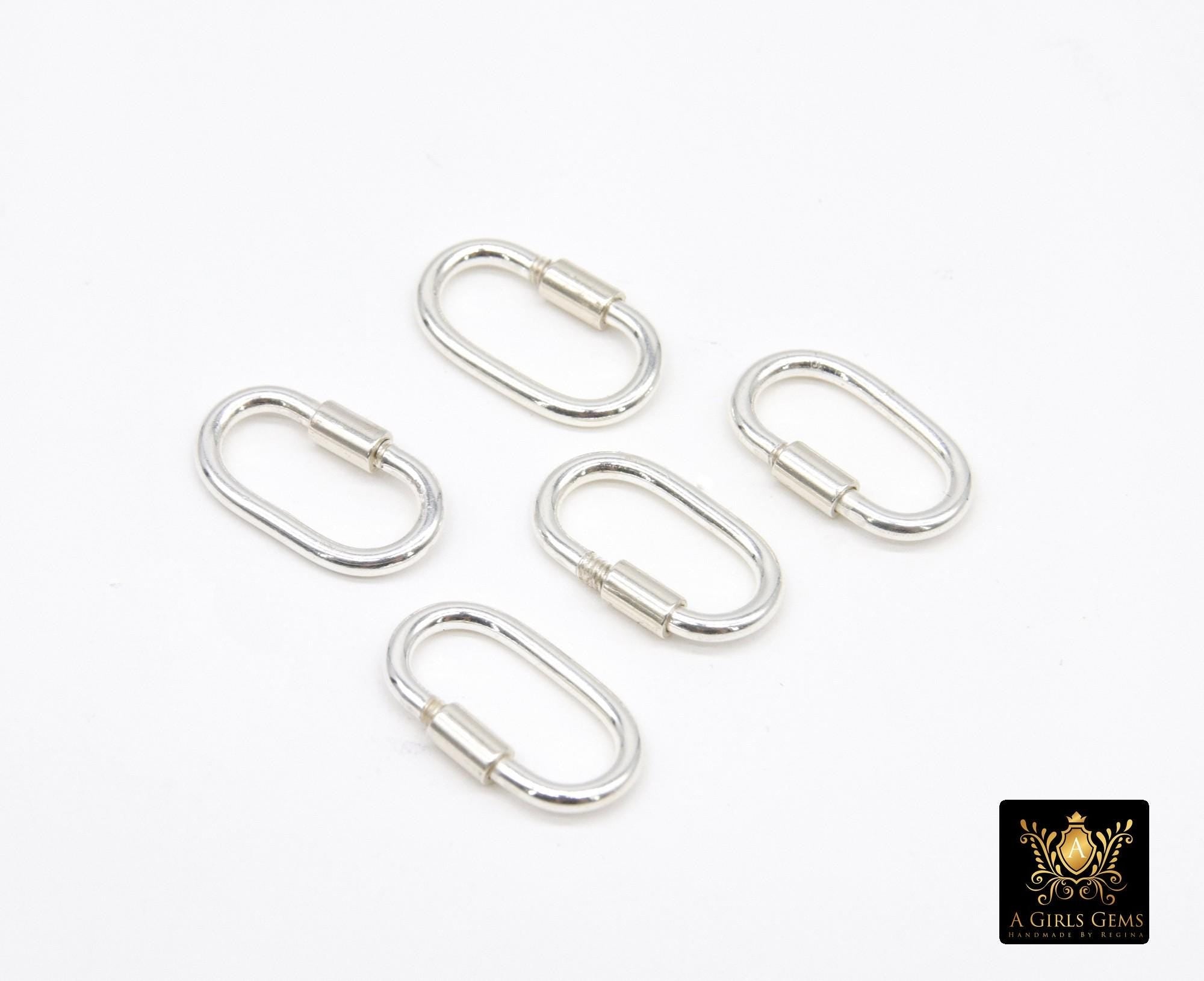 14 K Gold Filled Carabiner, 14 mm Small 925 Sterling Silver Oval Long Clasps #3594, Dainty Sterling Silver Screw Clasps