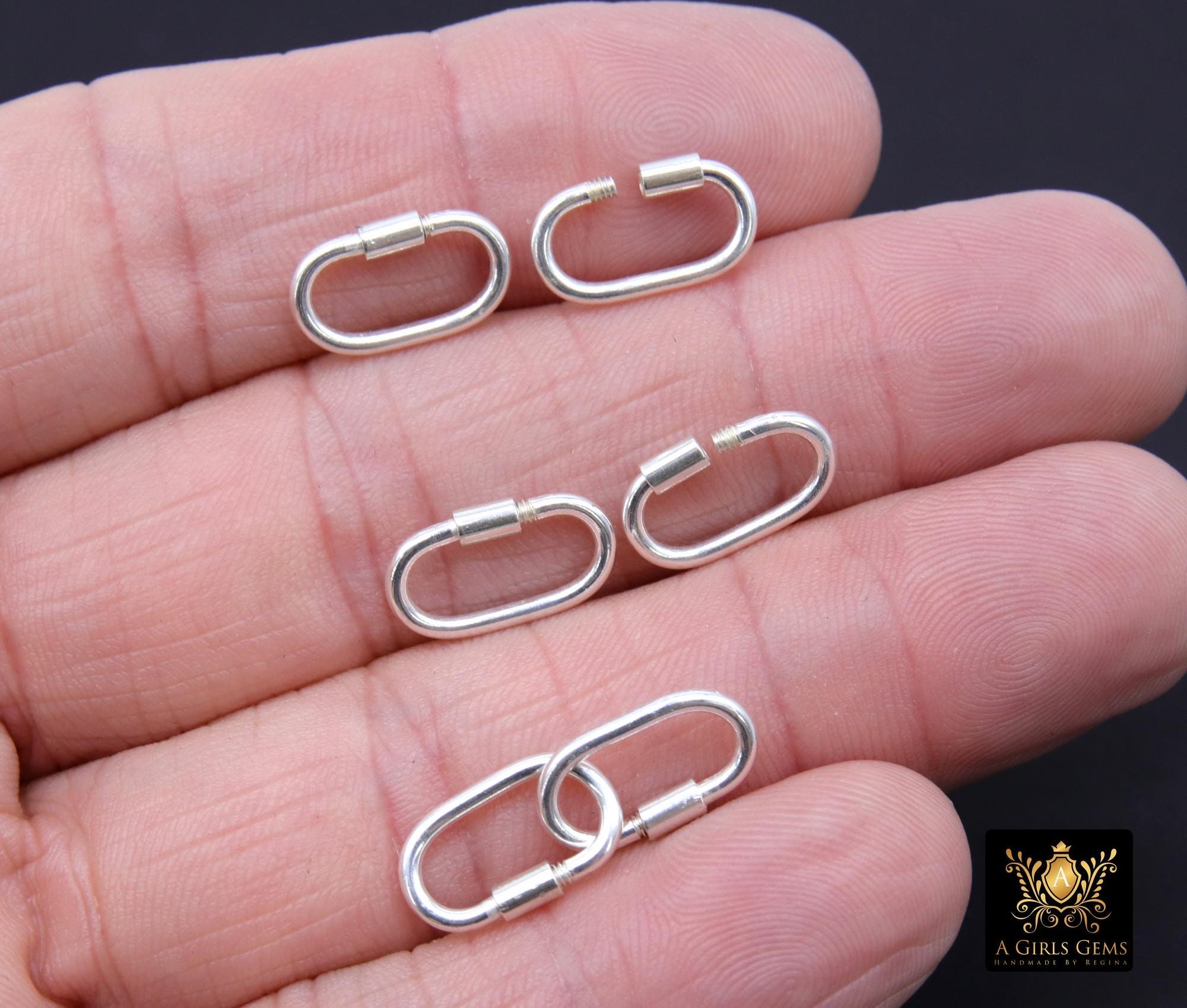 14 K Gold Filled Carabiner, 14 mm Small 925 Sterling Silver Oval Long Clasps #3594, Dainty Sterling Silver Screw Clasps