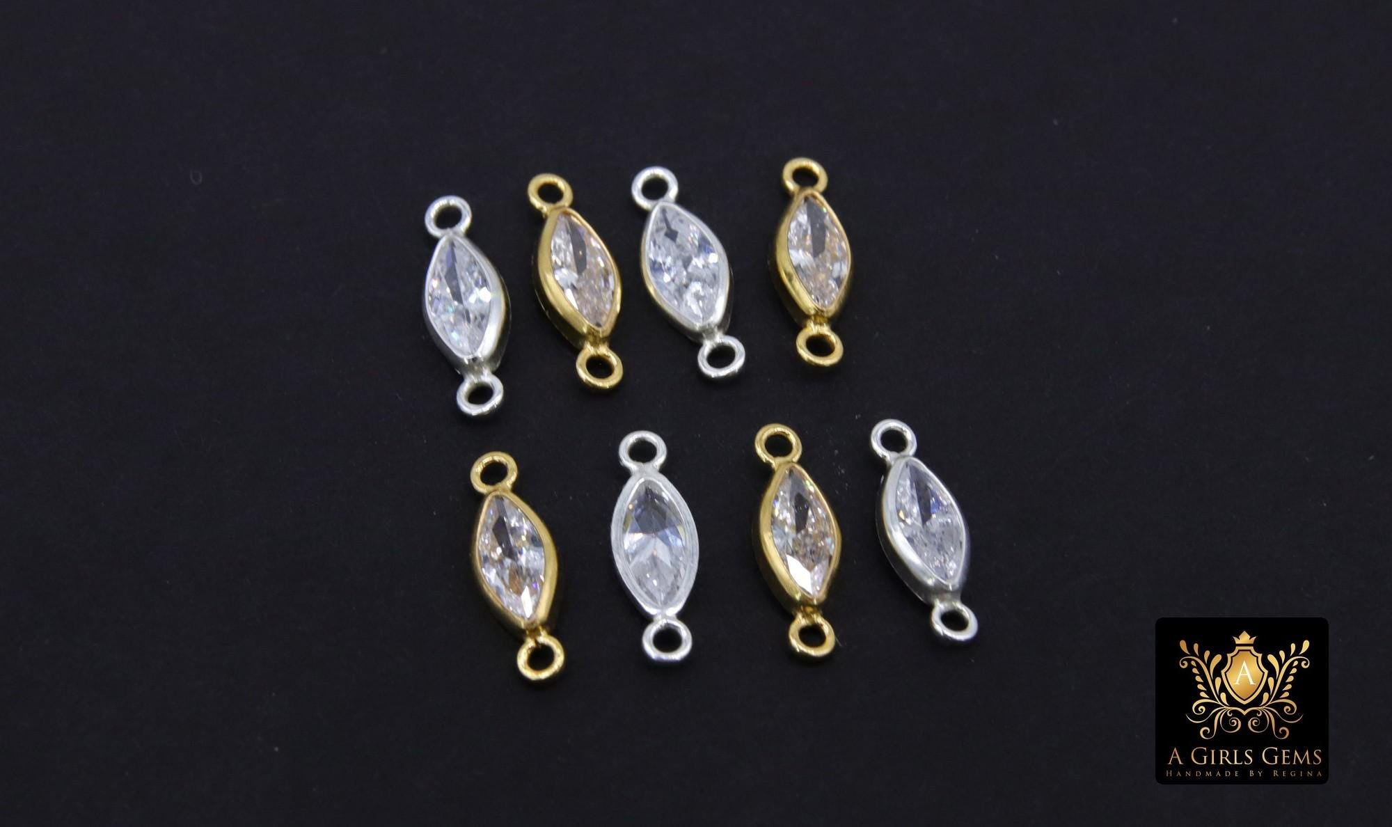 14 K Gold Filled Solitaire Oval CZ Connectors, Clear Cubic Zirconia Oval Connectors #190, 3.5 x 11.3 mm 925 Sterling Silver Links