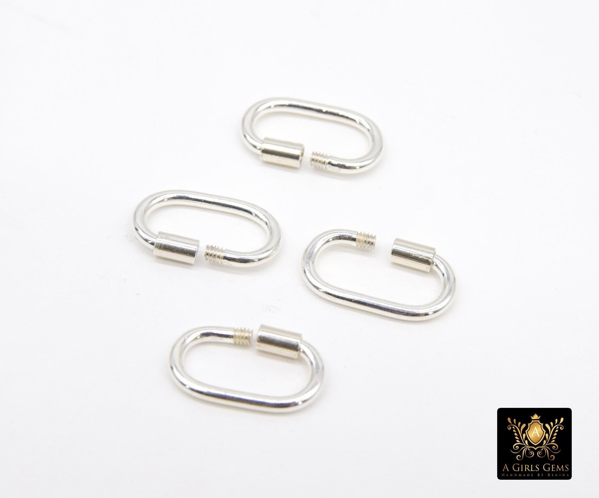 14 K Gold Filled Carabiner, 14 mm Small 925 Sterling Silver Oval Long Clasps #3594, Dainty Sterling Silver Screw Clasps