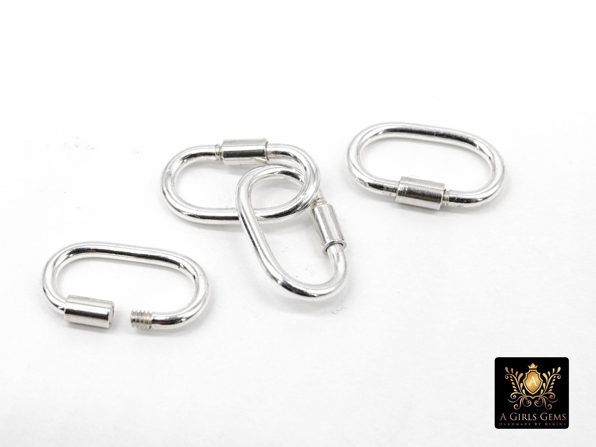 14 K Gold Filled Carabiner, 14 mm Small 925 Sterling Silver Oval Long Clasps #3594, Dainty Sterling Silver Screw Clasps