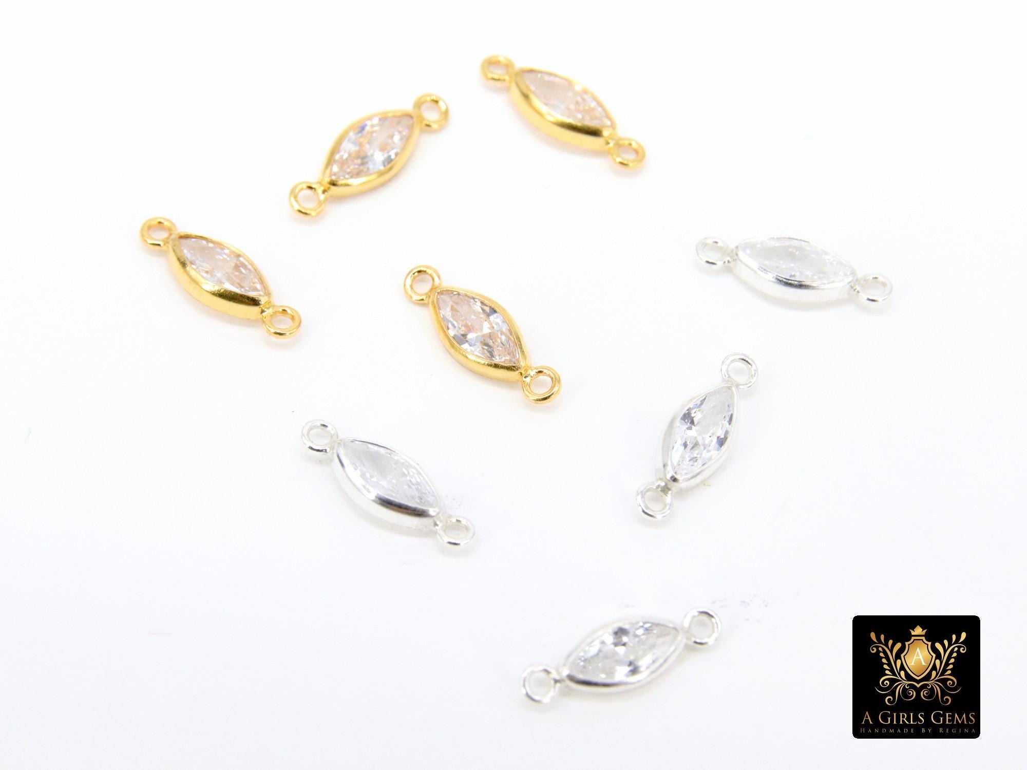 14 K Gold Filled Solitaire Oval CZ Connectors, Clear Cubic Zirconia Oval Connectors #190, 3.5 x 11.3 mm 925 Sterling Silver Links