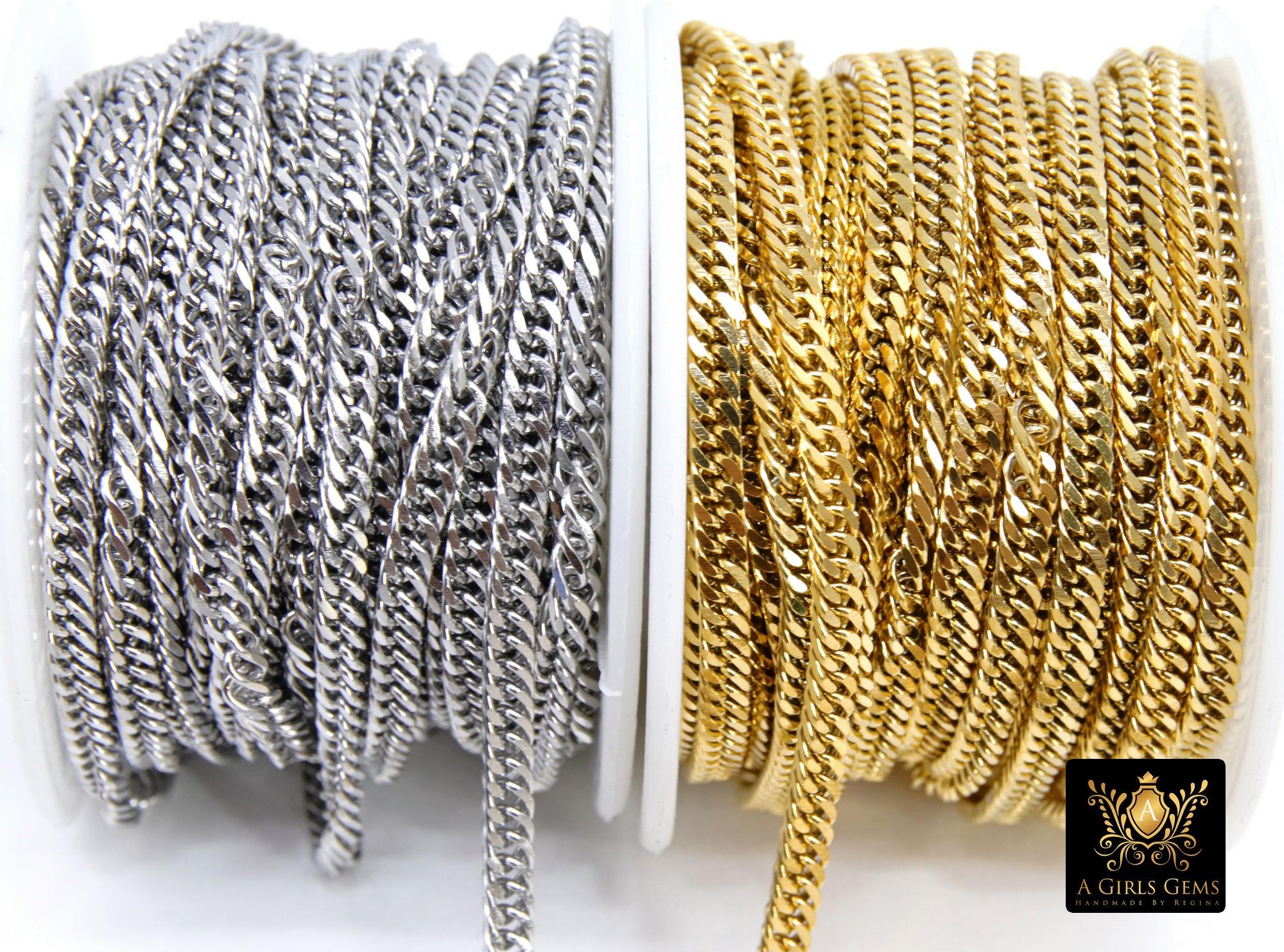 Silver Stainless Steel Chain, 304 Faceted Curb 5 mm Chains CH #211, Unfinished Necklace Chains