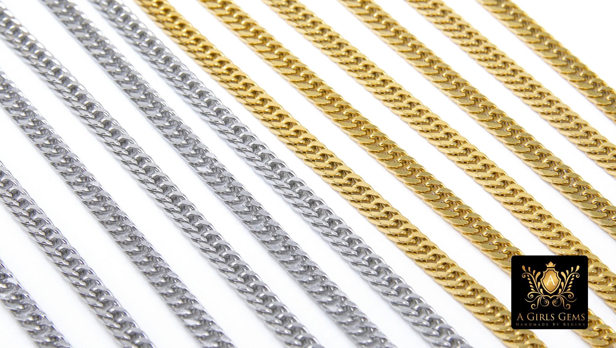 Silver Stainless Steel Chain, 304 Faceted Curb 5 mm Chains CH #211, Unfinished Necklace Chains