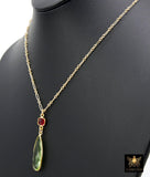 14 K Gold Filled Gemstone Necklace, Green Amethyst and Pink Tourmaline Gemstone Necklace, Long Short Chain Necklace