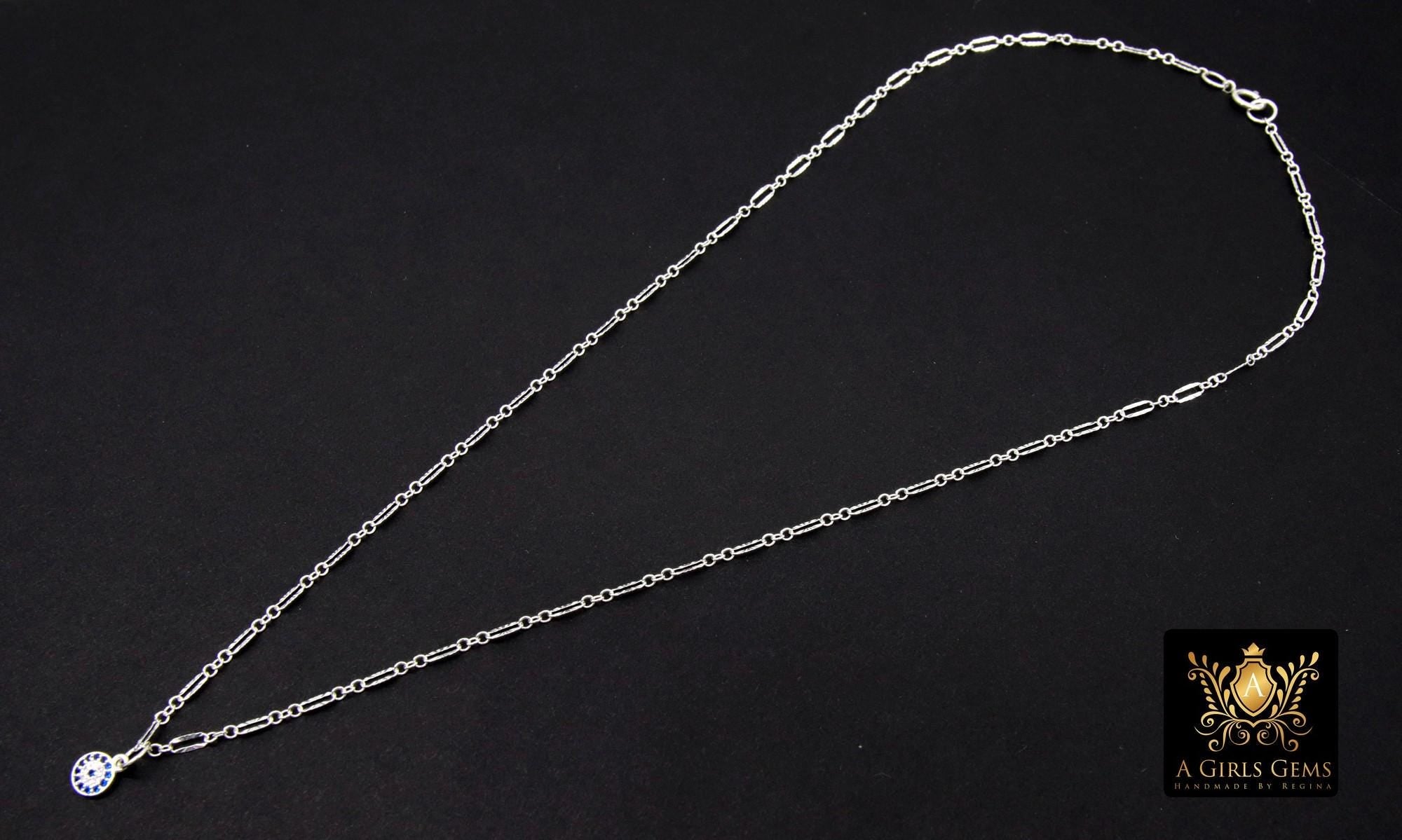 14 K Gold Filled Sequin Necklace, 925 Sterling Silver Evil Eye Necklace, Everyday Blue Greek Disc CZ Minimalist Chain Link Choker