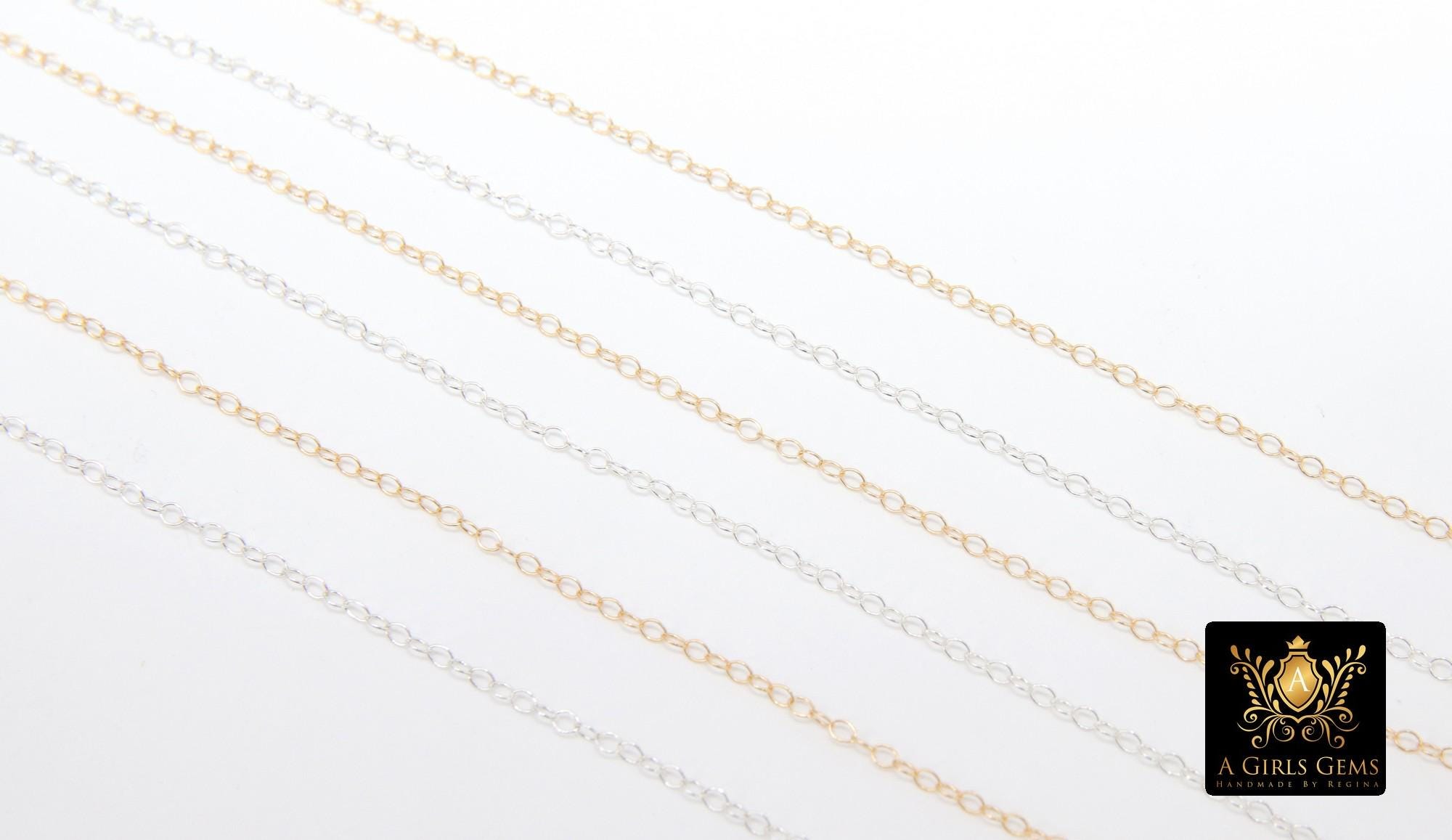 14 K Gold Filled Hammered Cable Chains, 2.4 x 1.9 mm 925 Sterling Sliver CH #866, Dainty Chain