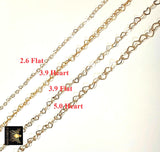 Gold Filled Heart Chains, 2.6 or 3.9 mm 12 K Gold Dainty Heart Shaped Chain CH #718, 5 mm Unfinished Designer Jewelry Chain