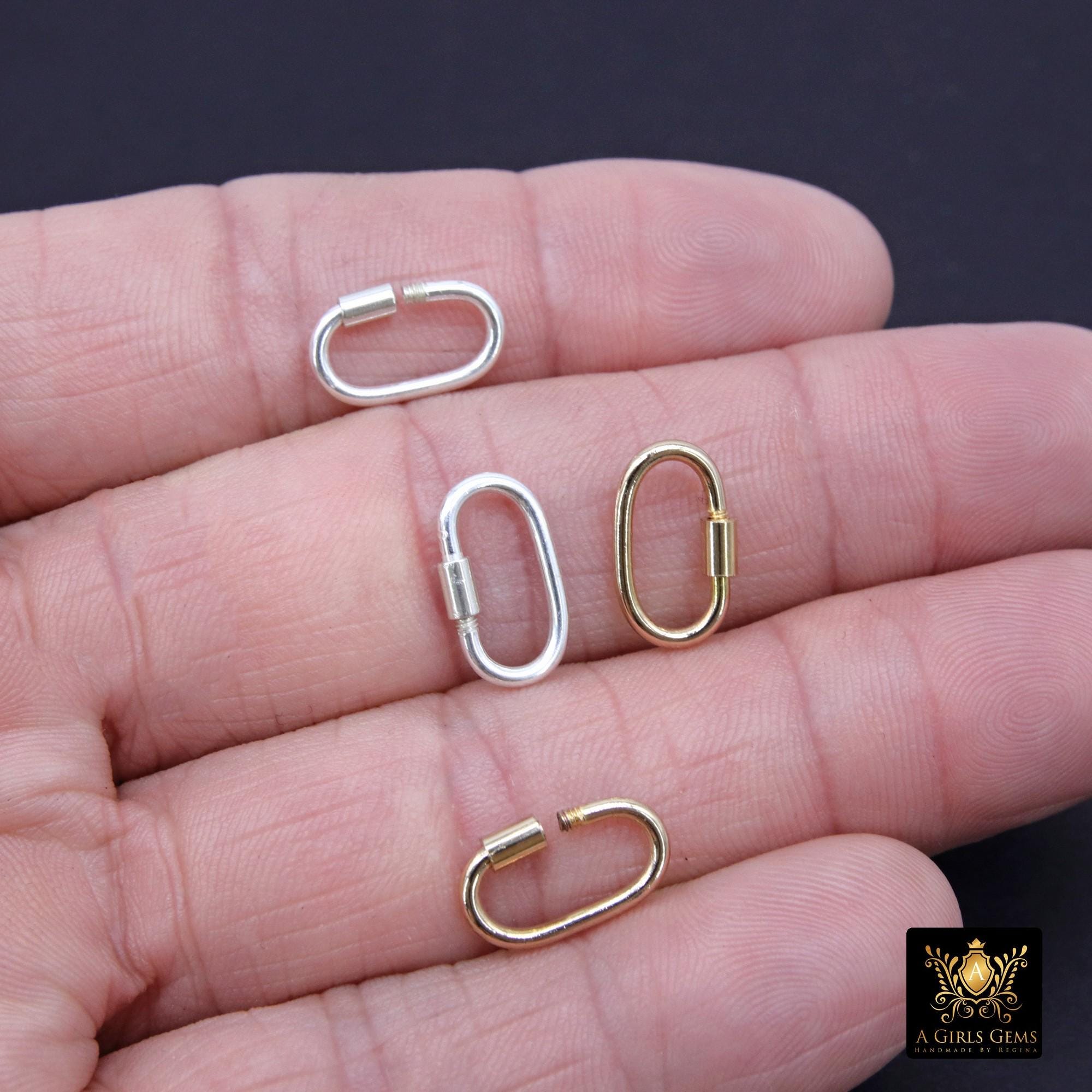 14 K Gold Filled Carabiner, 14 mm Small 925 Sterling Silver Oval Long Clasps #3594, Dainty Sterling Silver Screw Clasps
