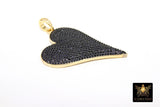 Gold CZ Heart Pendants, Blue Black Pink and Green Hearts AG 486, Cubic Zirconia 30 x 43 mm Large Heart Jewelry Charms