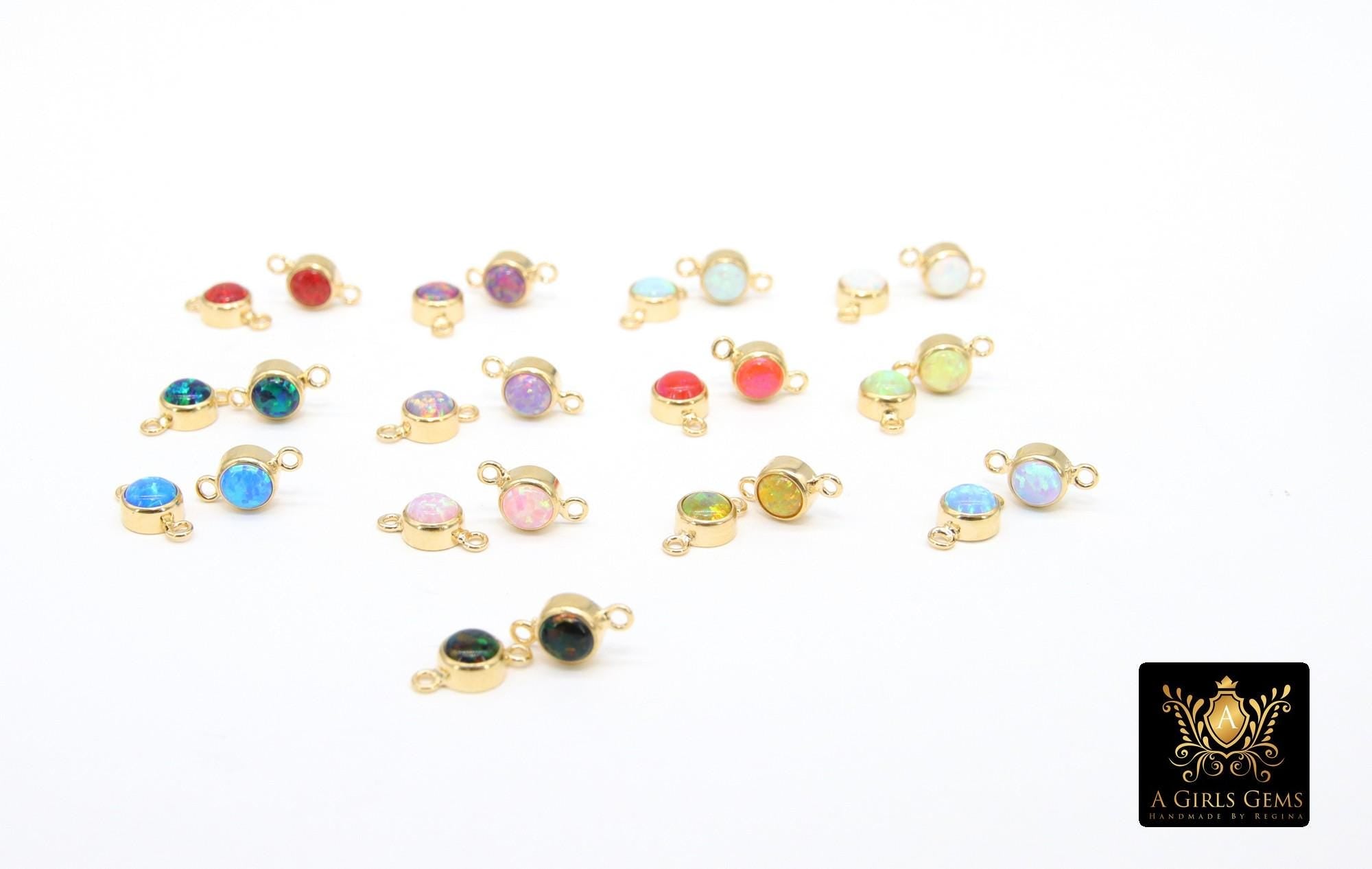 14 K Gold Filled Opal Solitaire Connectors, Top Quality CZ 4 mm White Bezel Links #157, Permanent Jewelry Findings