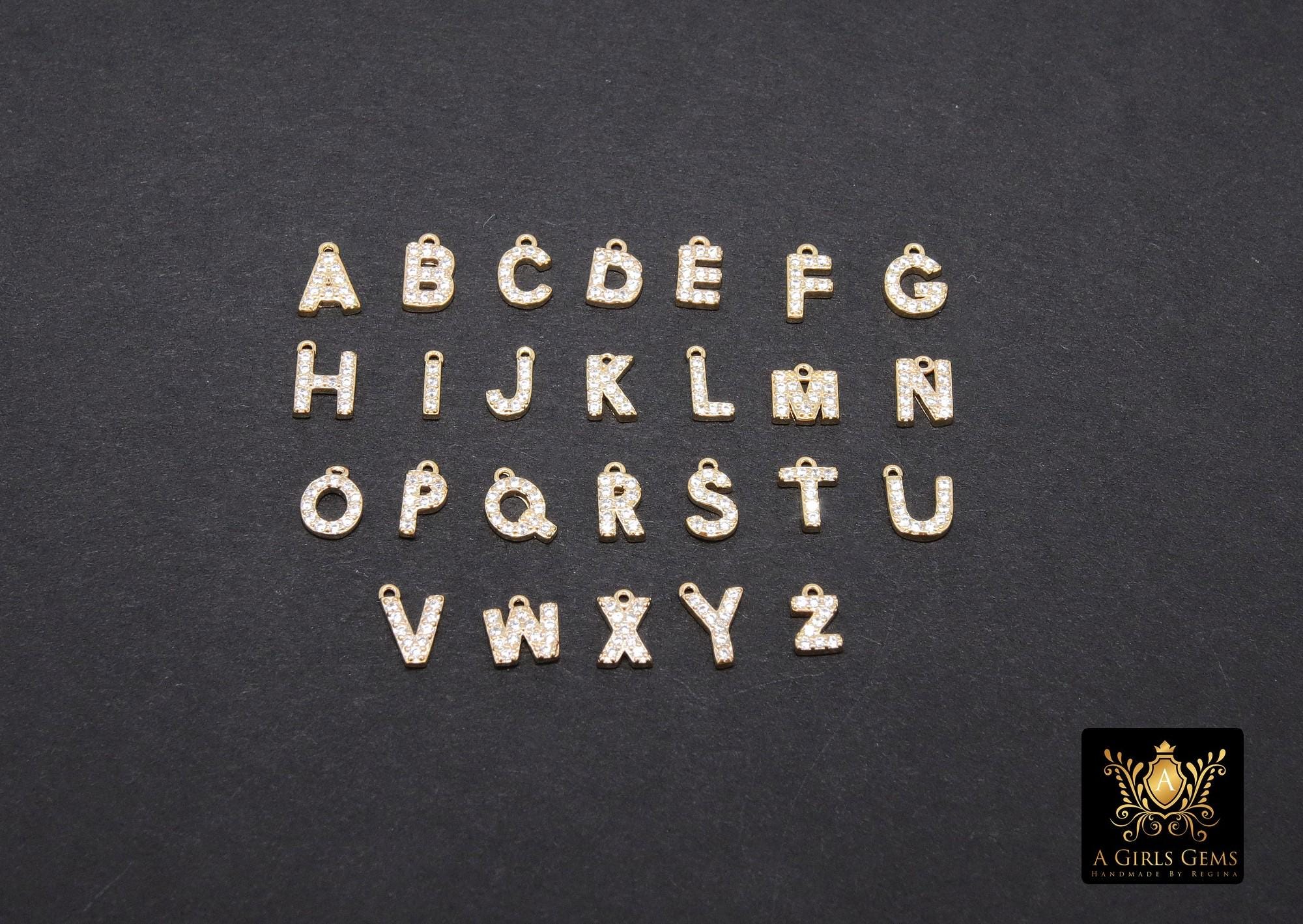 14 K Gold Filled CZ Alphabet Charms, 7 mm 925 Sterling Silver Initial With Jump Ring #3375, Letters