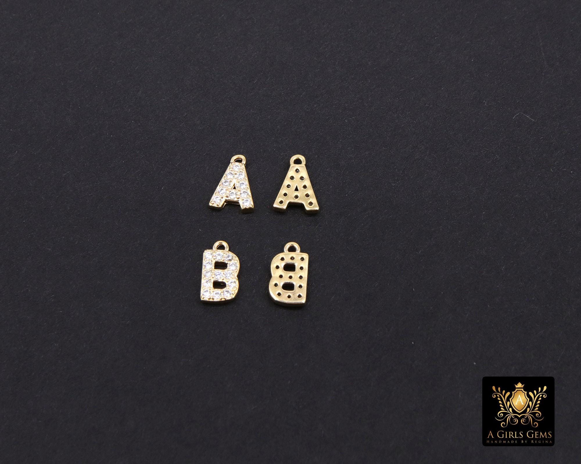 14 K Gold Filled CZ Alphabet Charms, 7 mm 925 Sterling Silver Initial With Jump Ring #3375, Letters