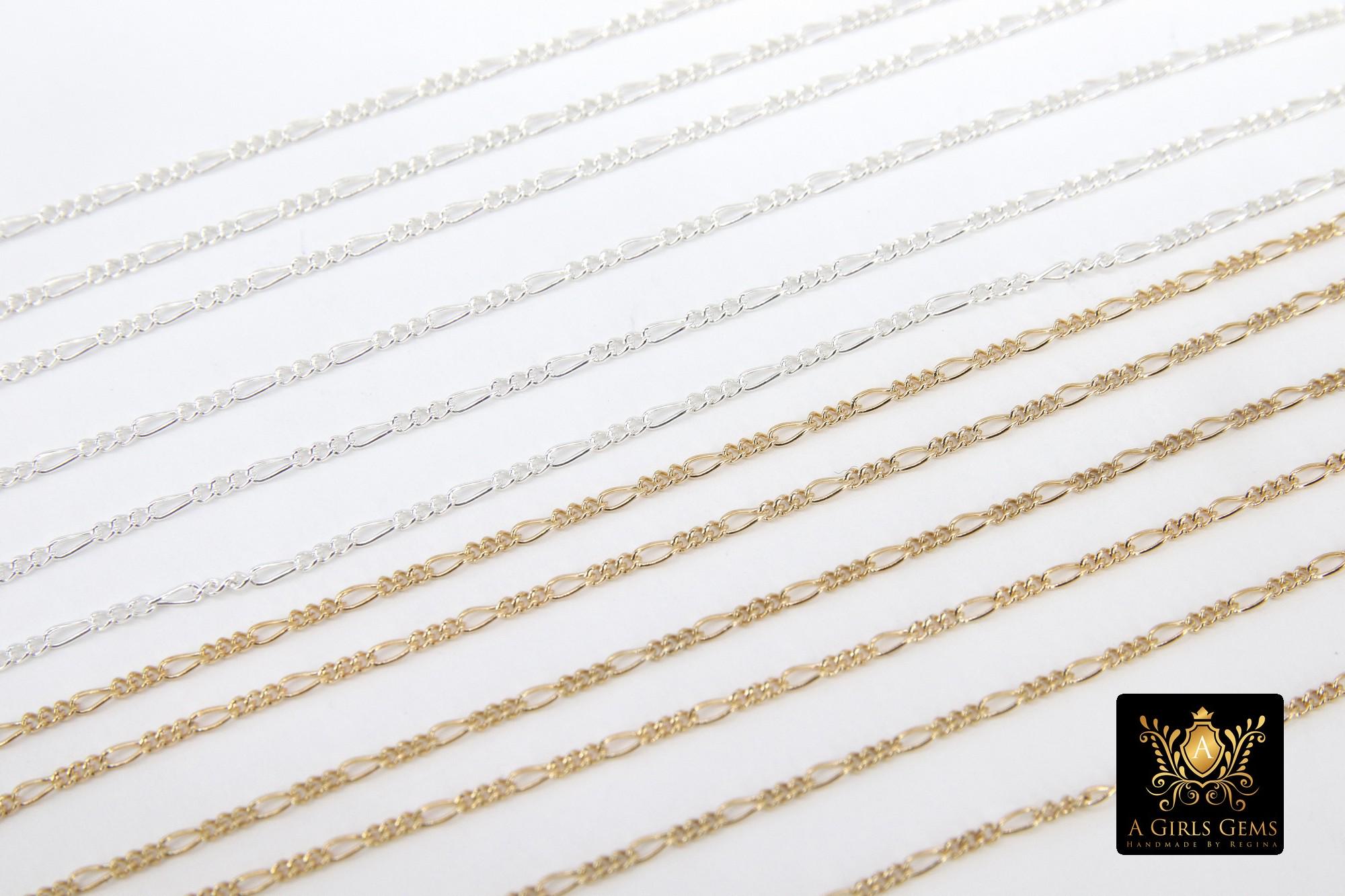 14 K Gold Filled Figaro Chains, 925 Sterling Silver Unfinished By The Foot CH #913 , 1.3 mm Dainty Long and Short #885