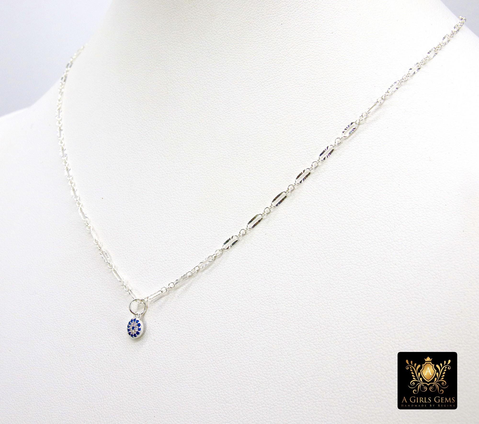 14 K Gold Filled Sequin Necklace, 925 Sterling Silver Evil Eye Necklace, Everyday Blue Greek Disc CZ Minimalist Chain Link Choker