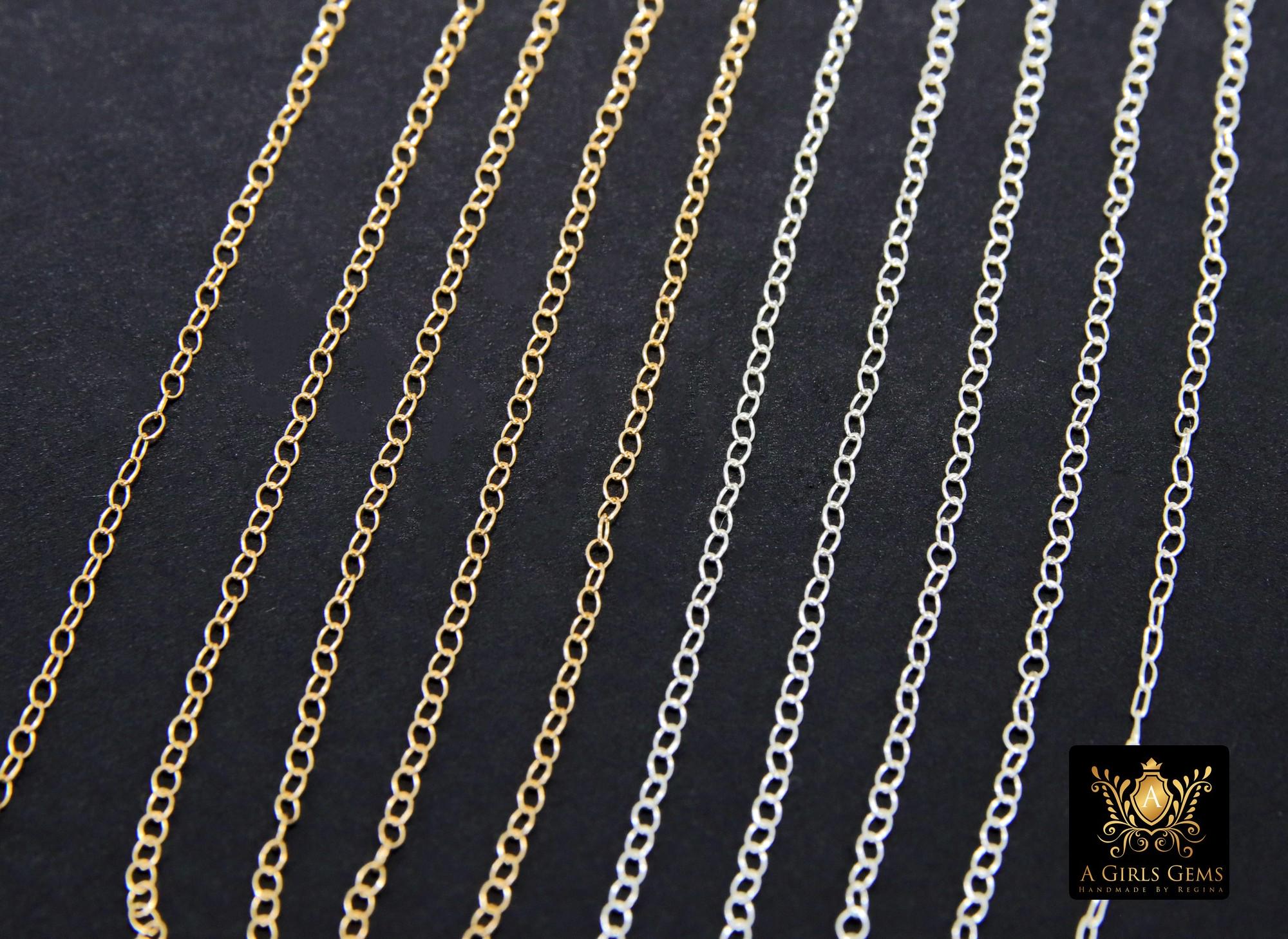 14 K Gold Filled Hammered Cable Chains, 2.4 x 1.9 mm 925 Sterling Sliver CH #866, Dainty Chain