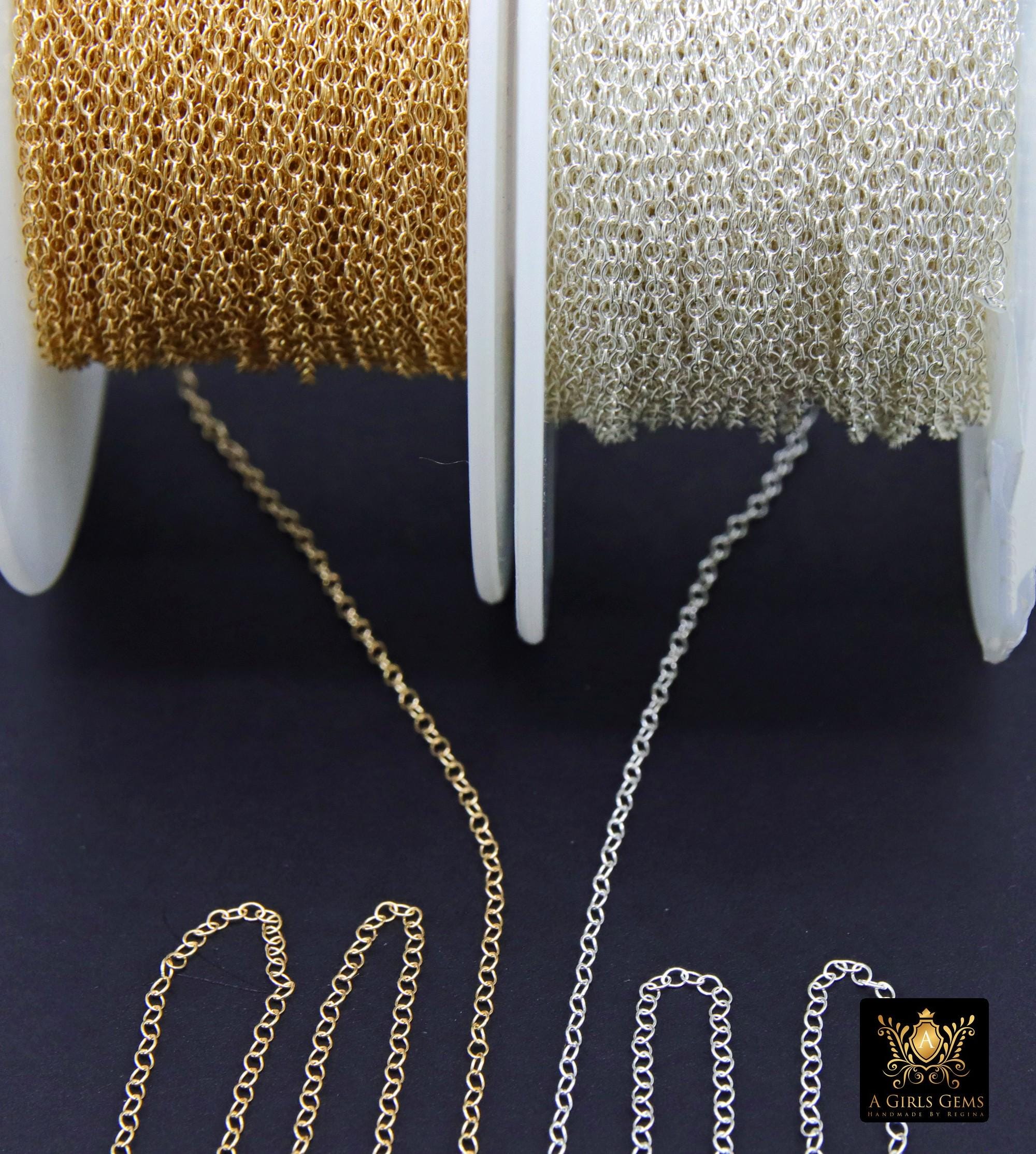14 K Gold Filled Hammered Cable Chains, 2.4 x 1.9 mm 925 Sterling Sliver CH #866, Dainty Chain
